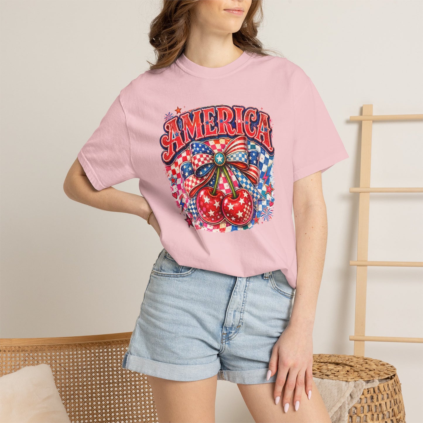 America Cherry Graphic T-Shirt — Patriotic 4th of July Tee
