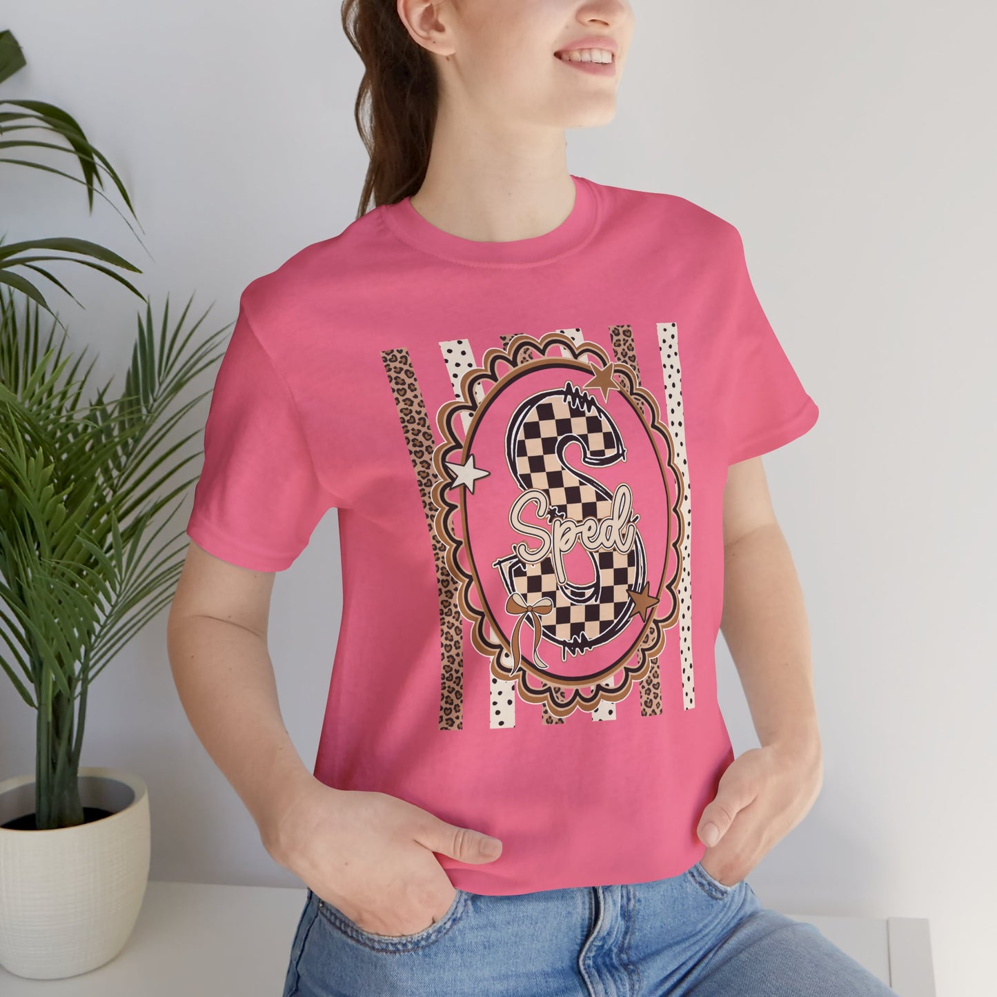 Sped S Monogram Tee — Checkerboard Leopard Graphic T-Shirt