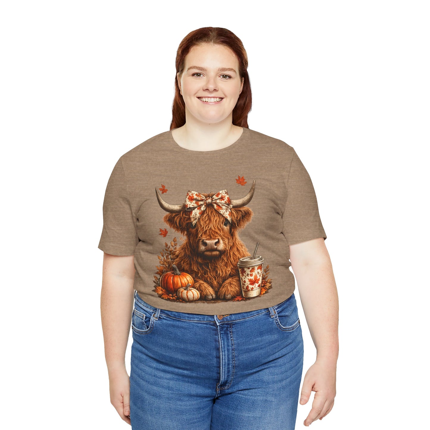 Autumn Highland Cow Tee — Fall Pumpkin Latte Graphic T-Shirt