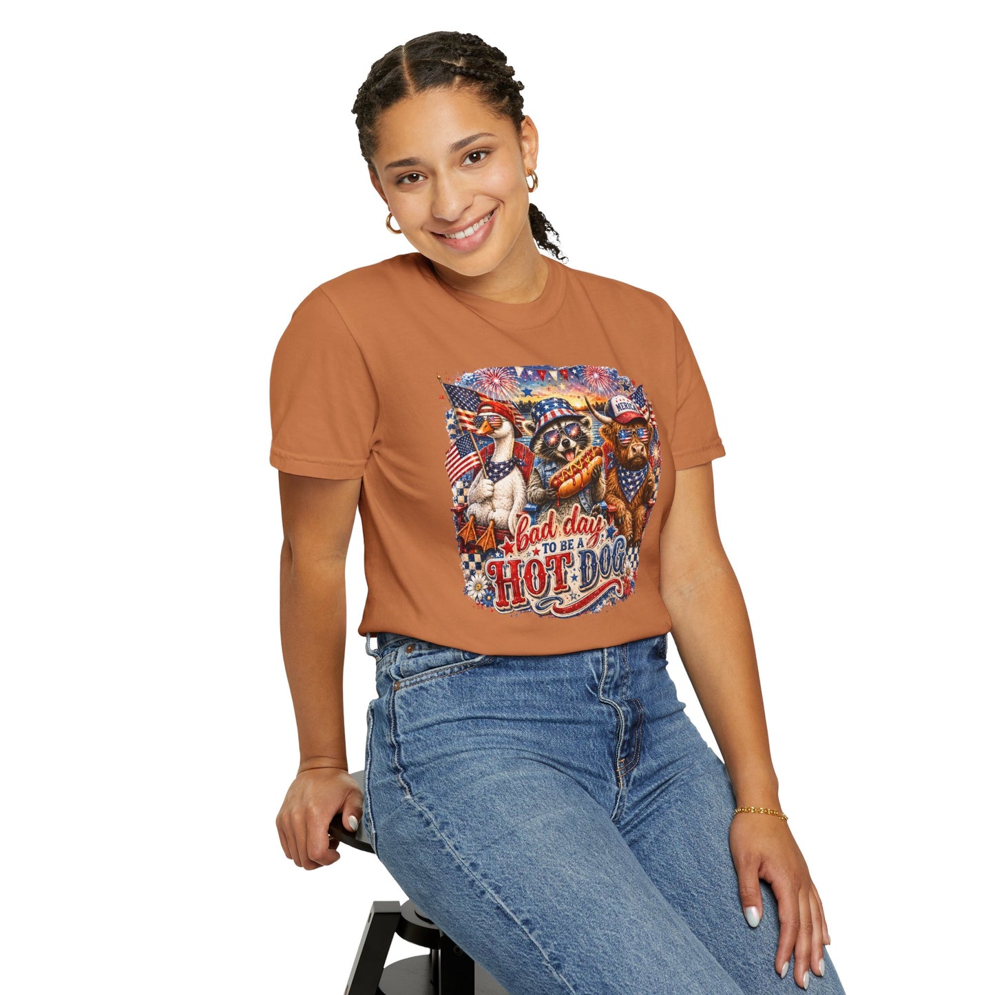 Patriotic 'Born to Be a Hot Dog' Graphic T-Shirt