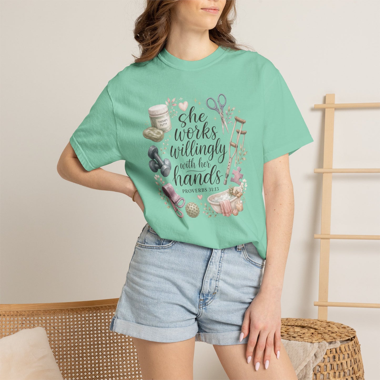 She Works Willingly With Her Hands T-Shirt — Christian Crafting Tee