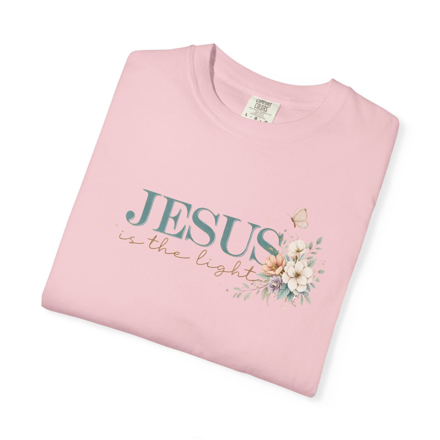 Jesus Is the Light T-Shirt — Floral Cross Christian Tee (Walking in Faith)