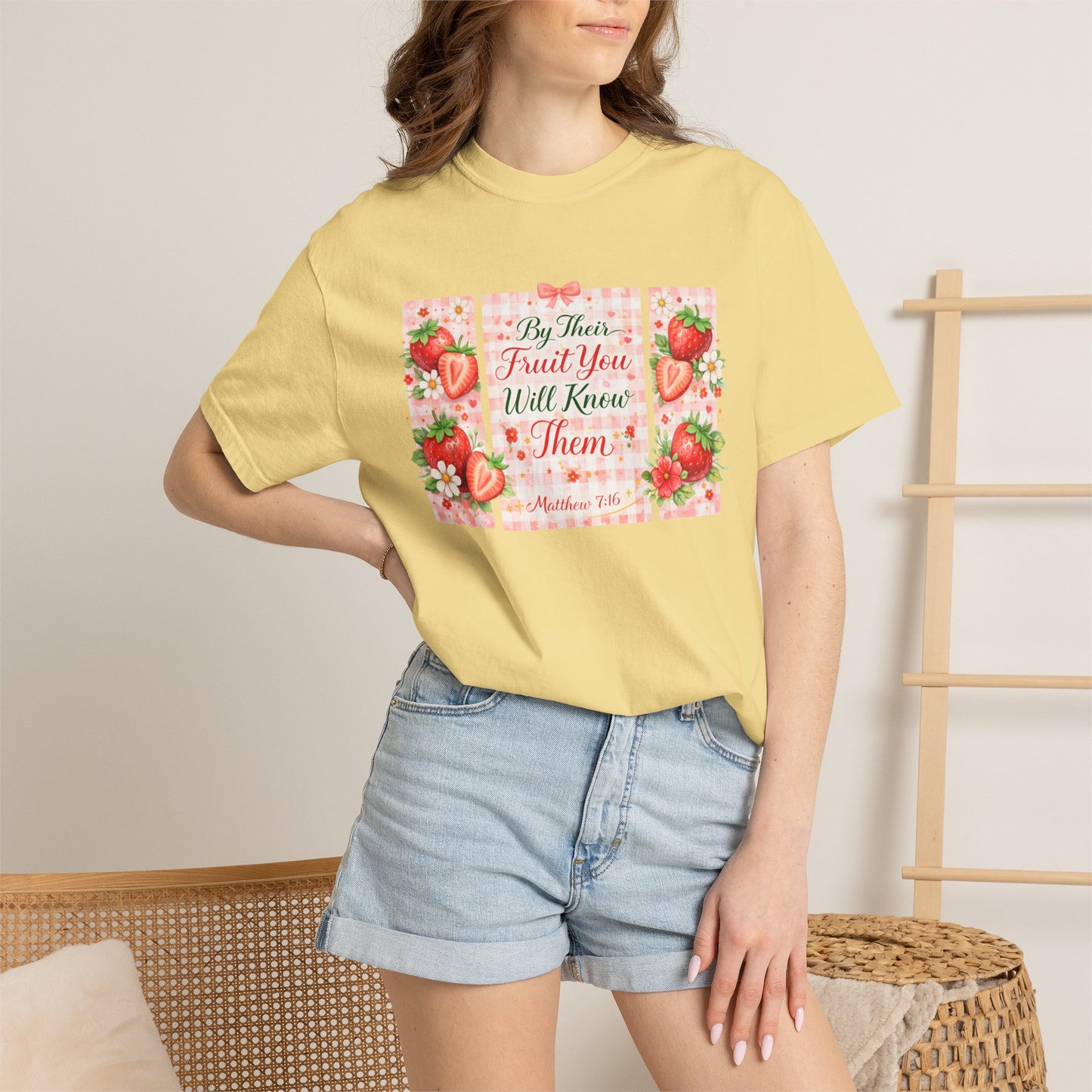 T-Shirt — “By Their Fruit You Will Know Them” Floral Strawberry Graphic Tee