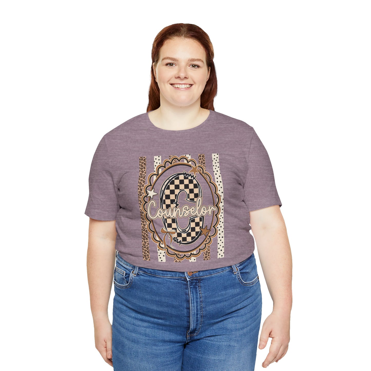 Counselor Tee — Retro Checkerboard & Leopard Print Graphic T-Shirt