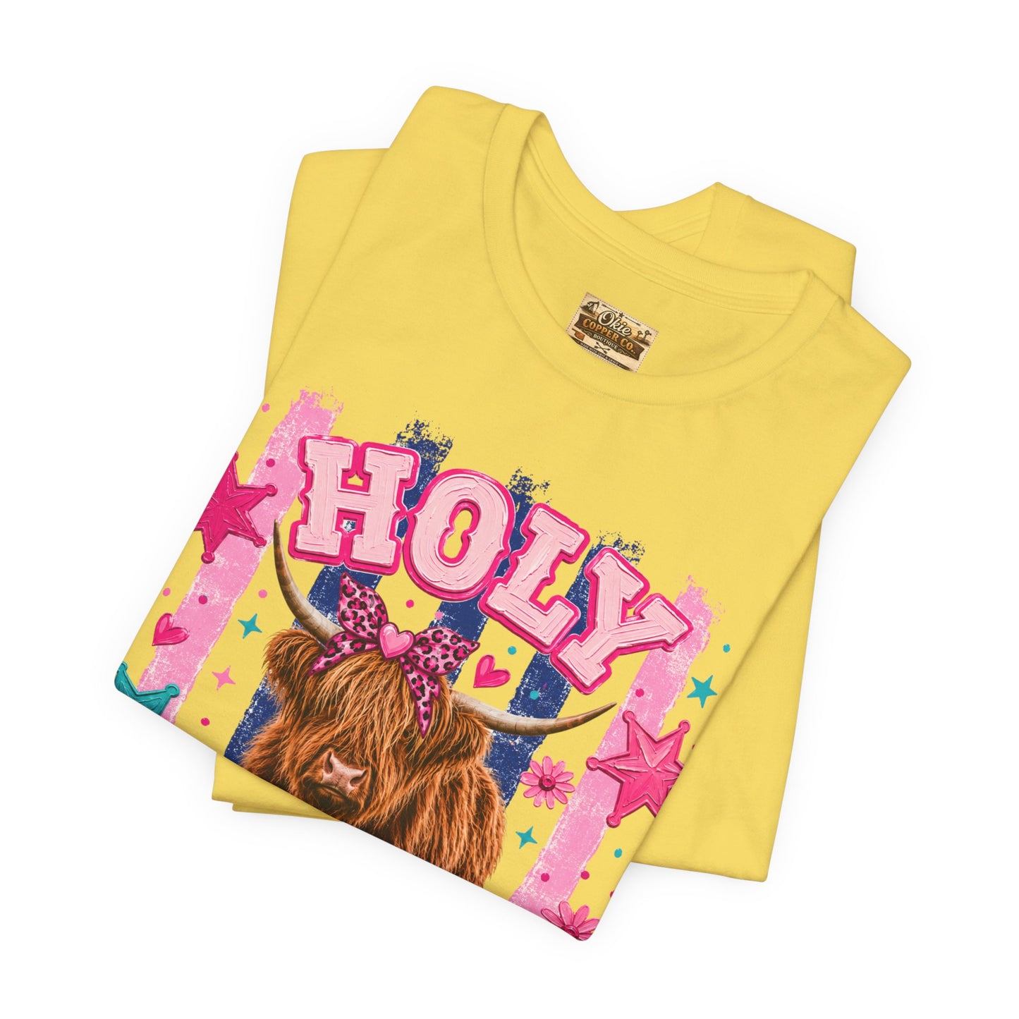 Holy Cow Highland Cow Graphic Tee — Cute Pastel Ranch Shirt