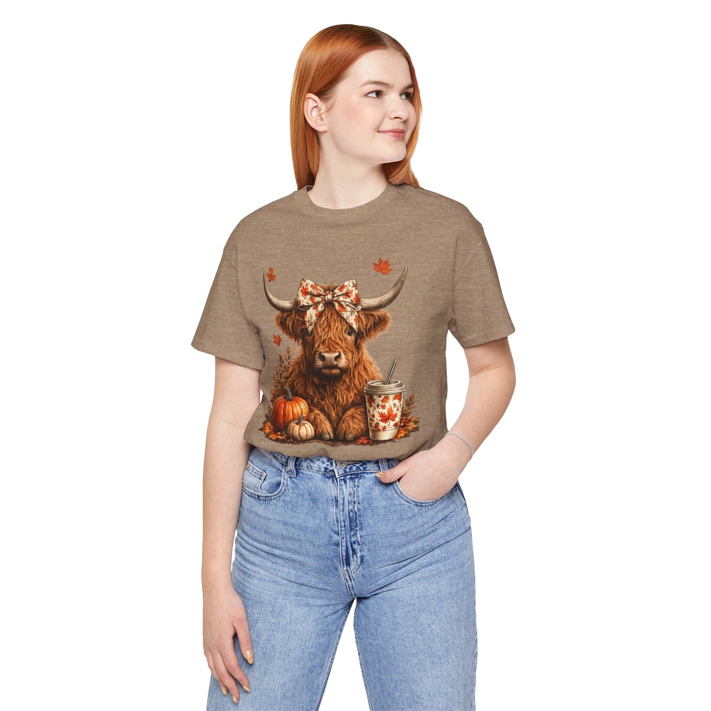 Autumn Highland Cow Tee — Fall Pumpkin Latte Graphic T-Shirt