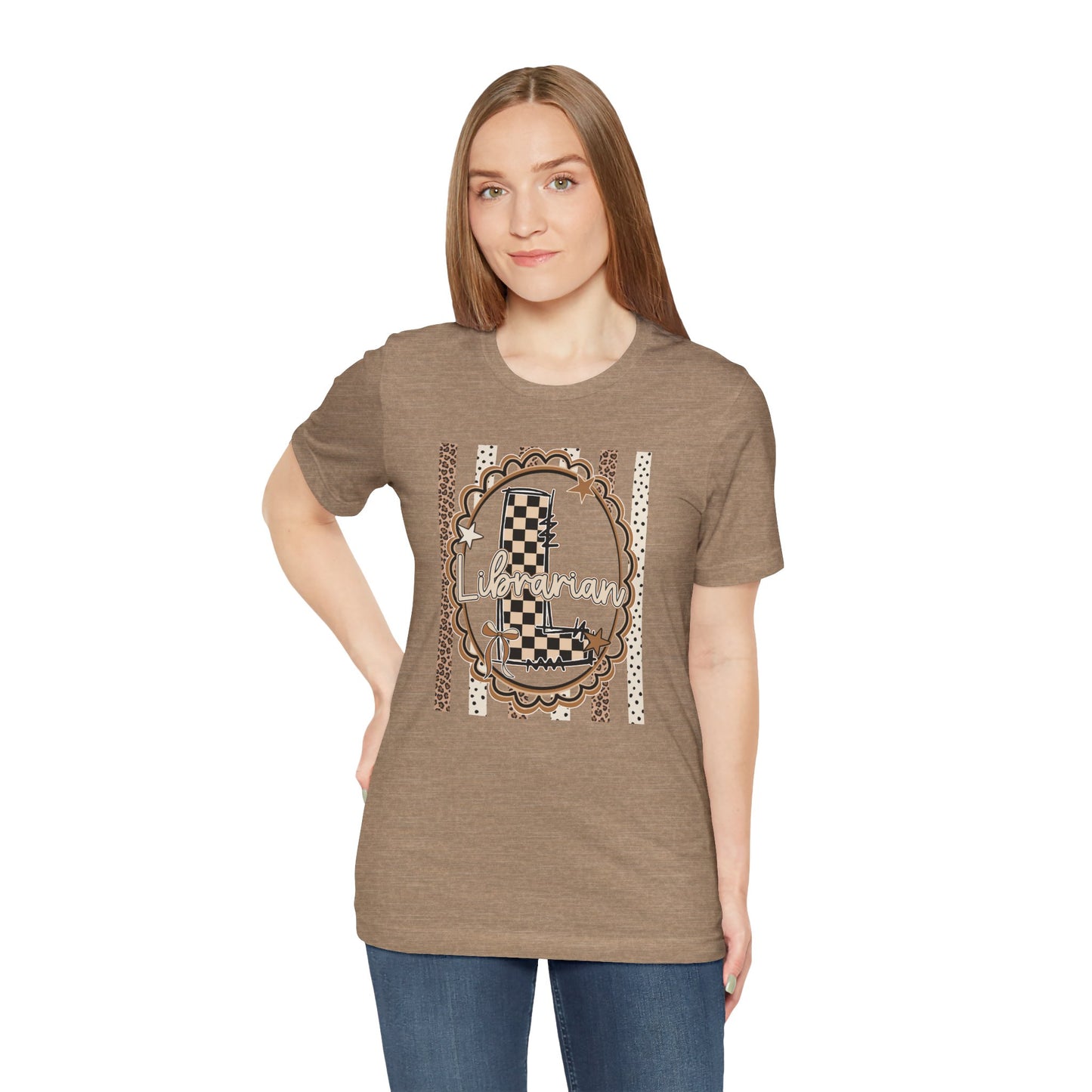 Librarian Checkerboard Letter L Tee — Vintage Booklover Graphic T-Shirt