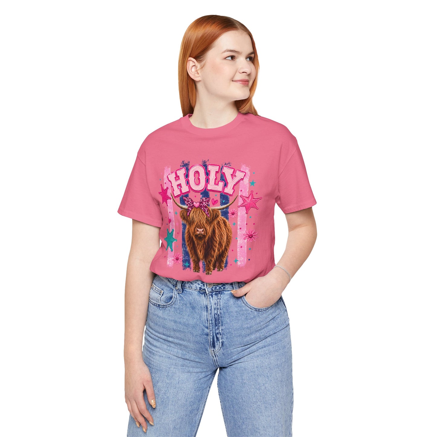 Holy Cow Highland Cow Graphic Tee — Cute Pastel Ranch Shirt