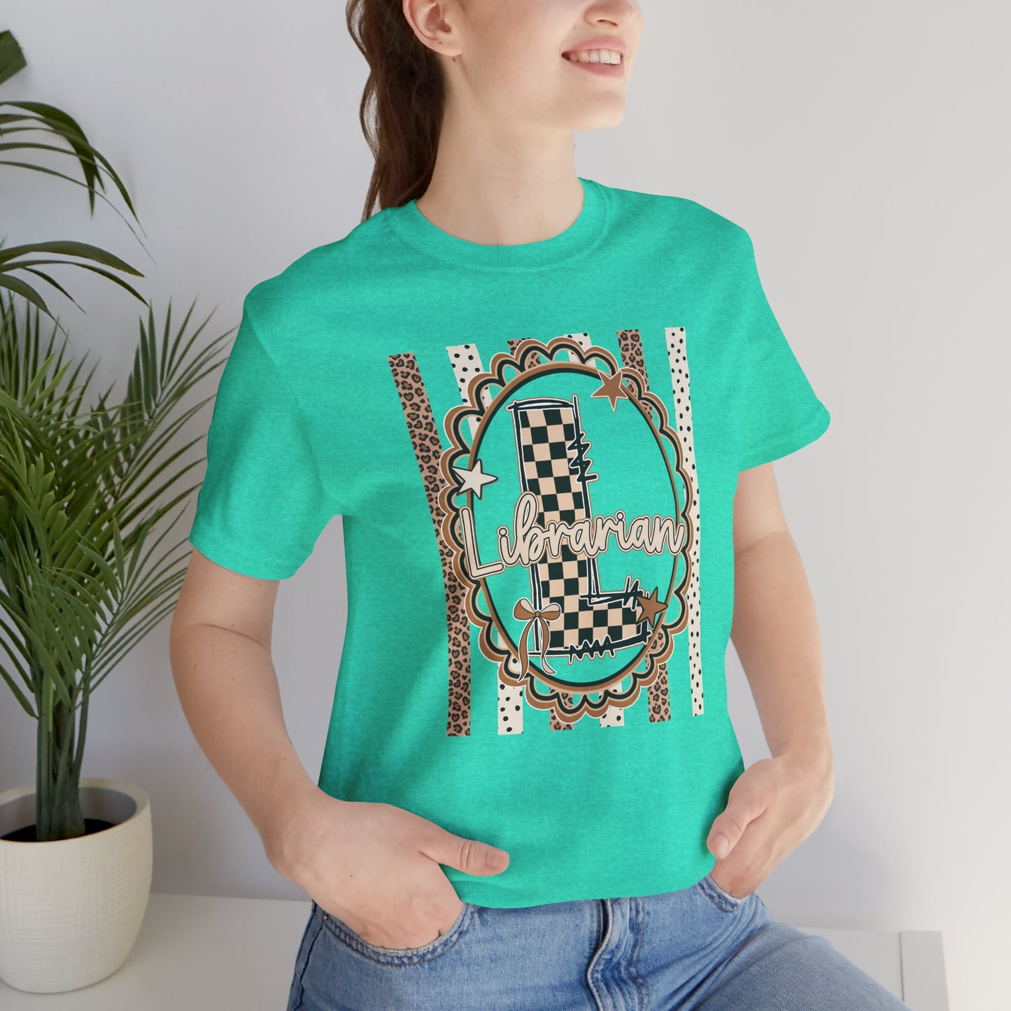 Librarian Checkerboard Letter L Tee — Vintage Booklover Graphic T-Shirt