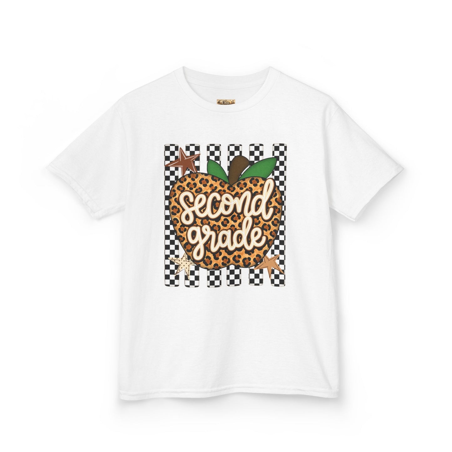 Second Grade Leopard Apple Kids T-Shirt — Back-to-School Teacher Appreciation Tee