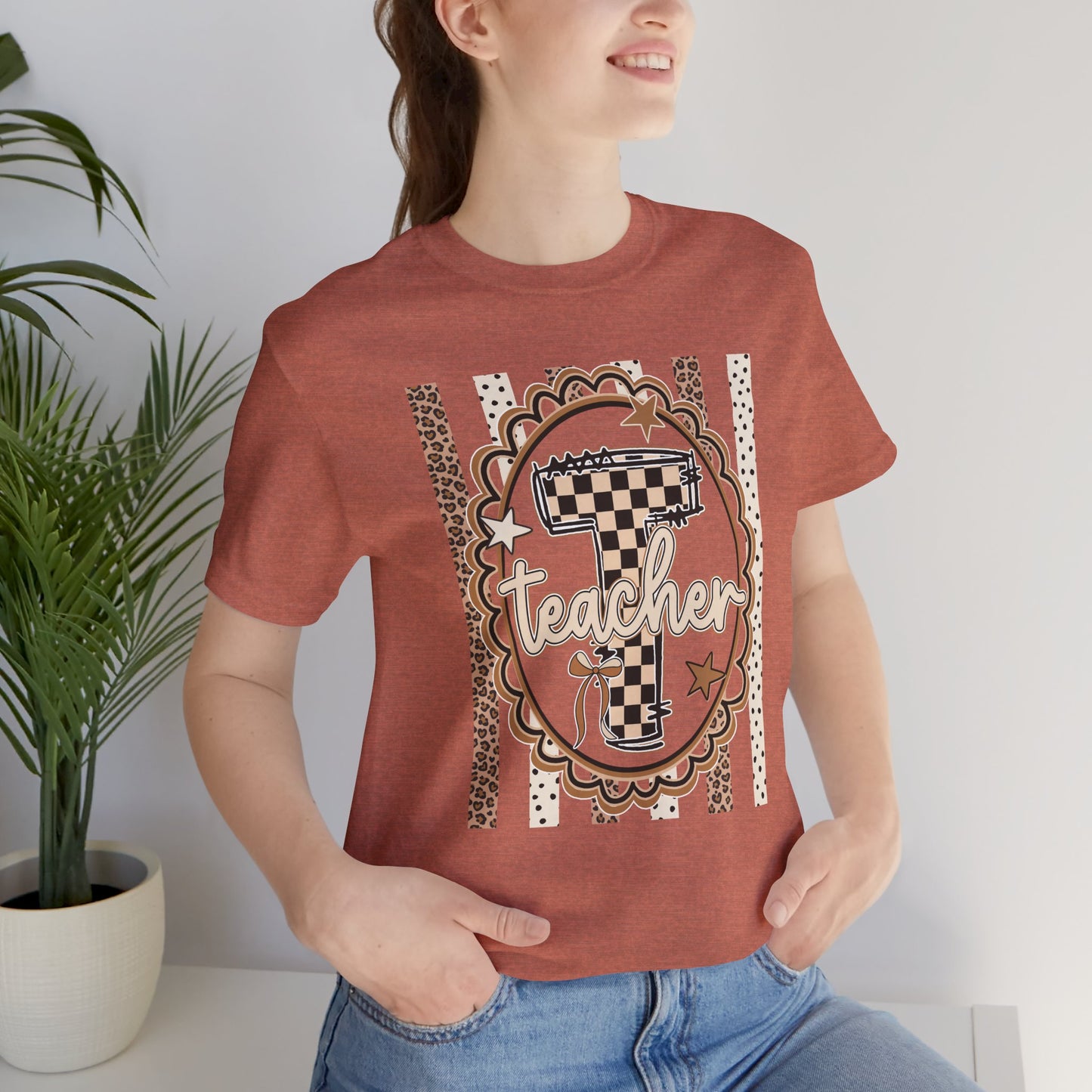 Teacher Monogram Tee — Number 1 Checkered Design
