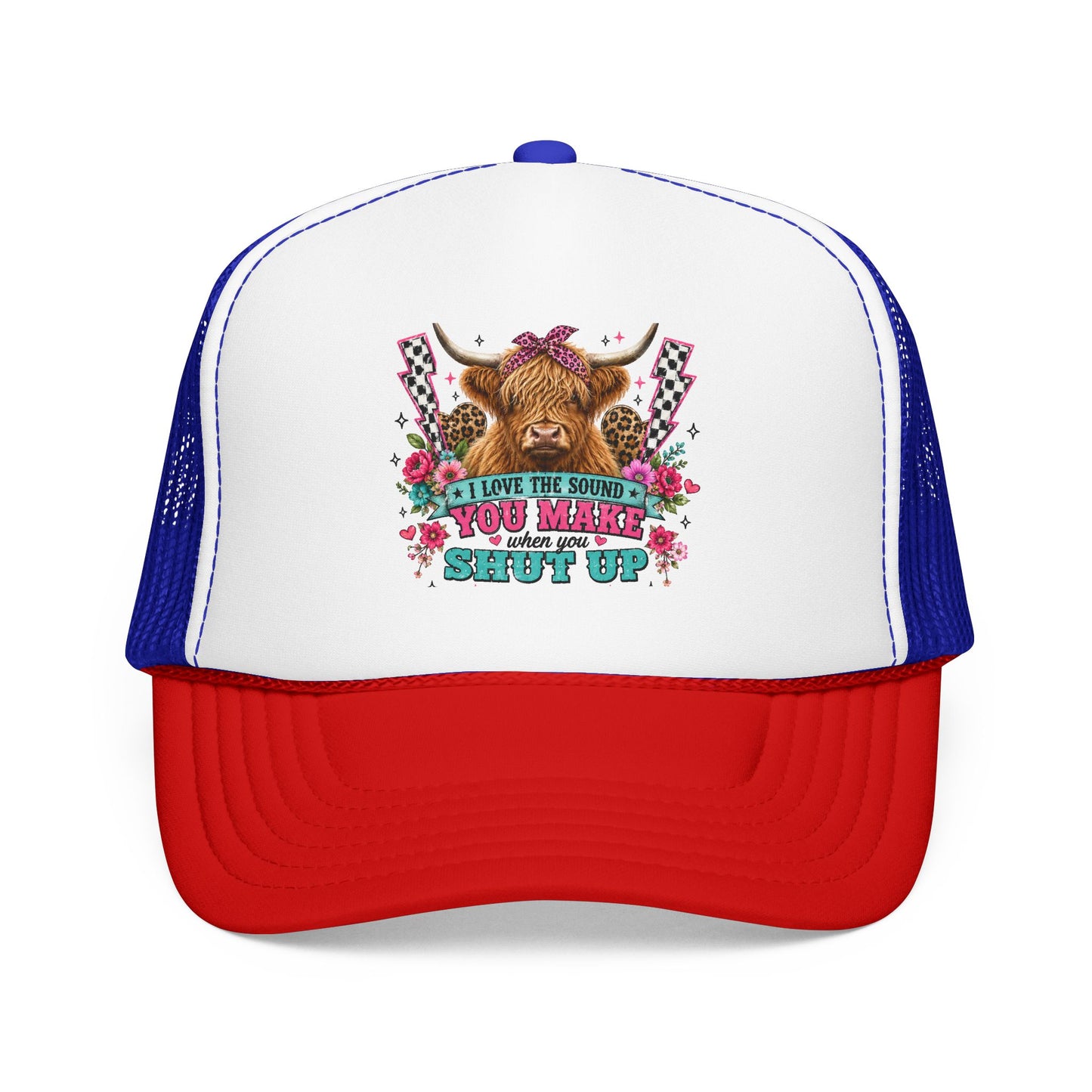 Cow Skull Trucker Hat – “I Love the Sound You Make When You Shut Up” Floral Western Cap