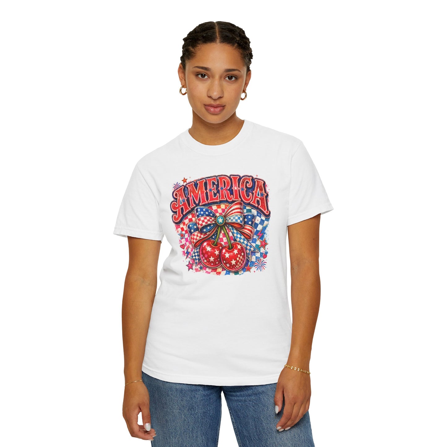 America Cherry Graphic T-Shirt — Patriotic 4th of July Tee
