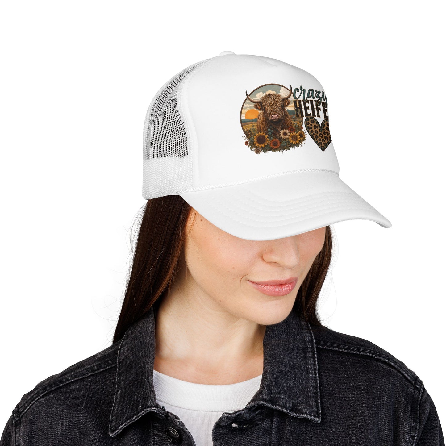 Crazy Heifer Trucker Hat — Sunflower Highland Cow Farm Cap