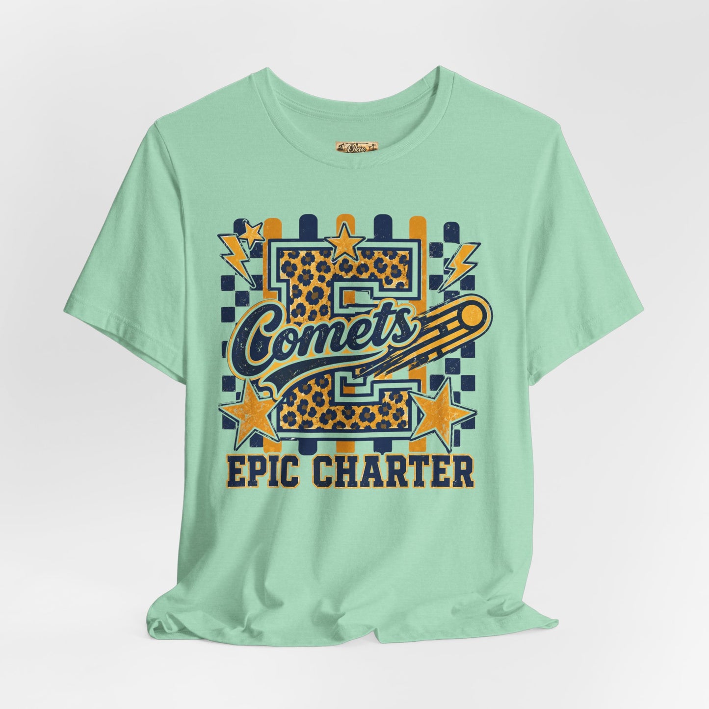 Comets Epic Charter Baseball T-Shirt — Leopard Letter Sports Tee