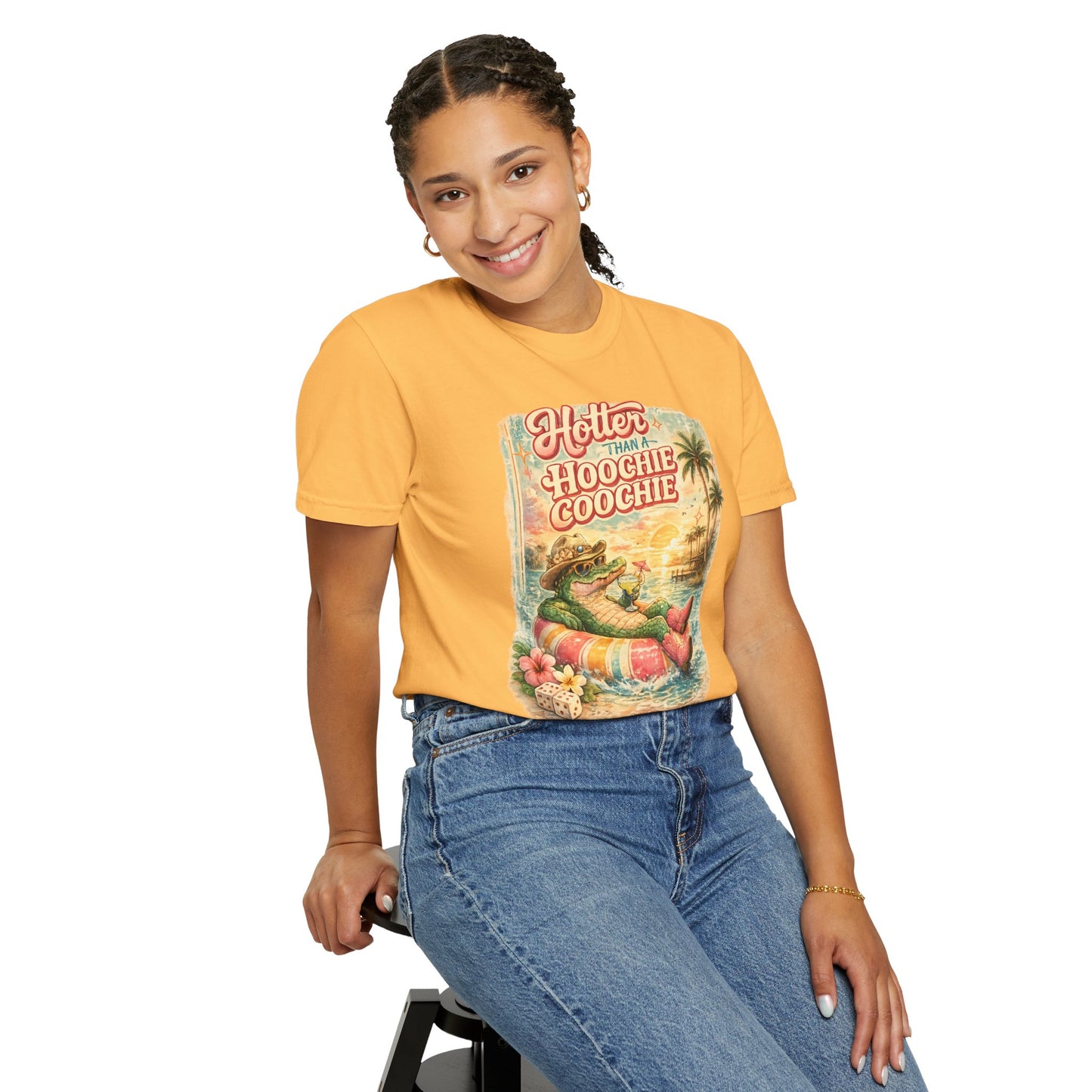 "Hotter Than a Hoochie Coochie" Retro Alligator Beach Graphic