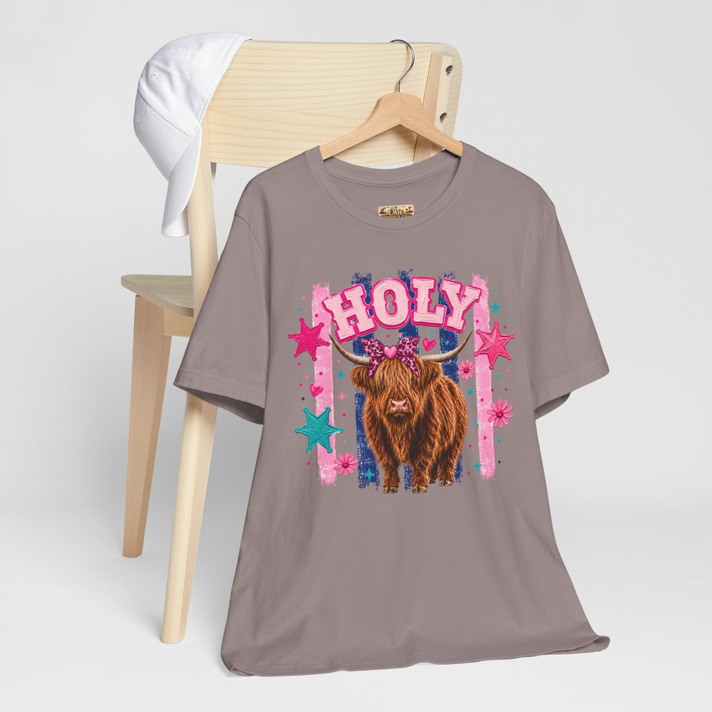 Holy Cow Highland Cow Graphic Tee — Cute Pastel Ranch Shirt