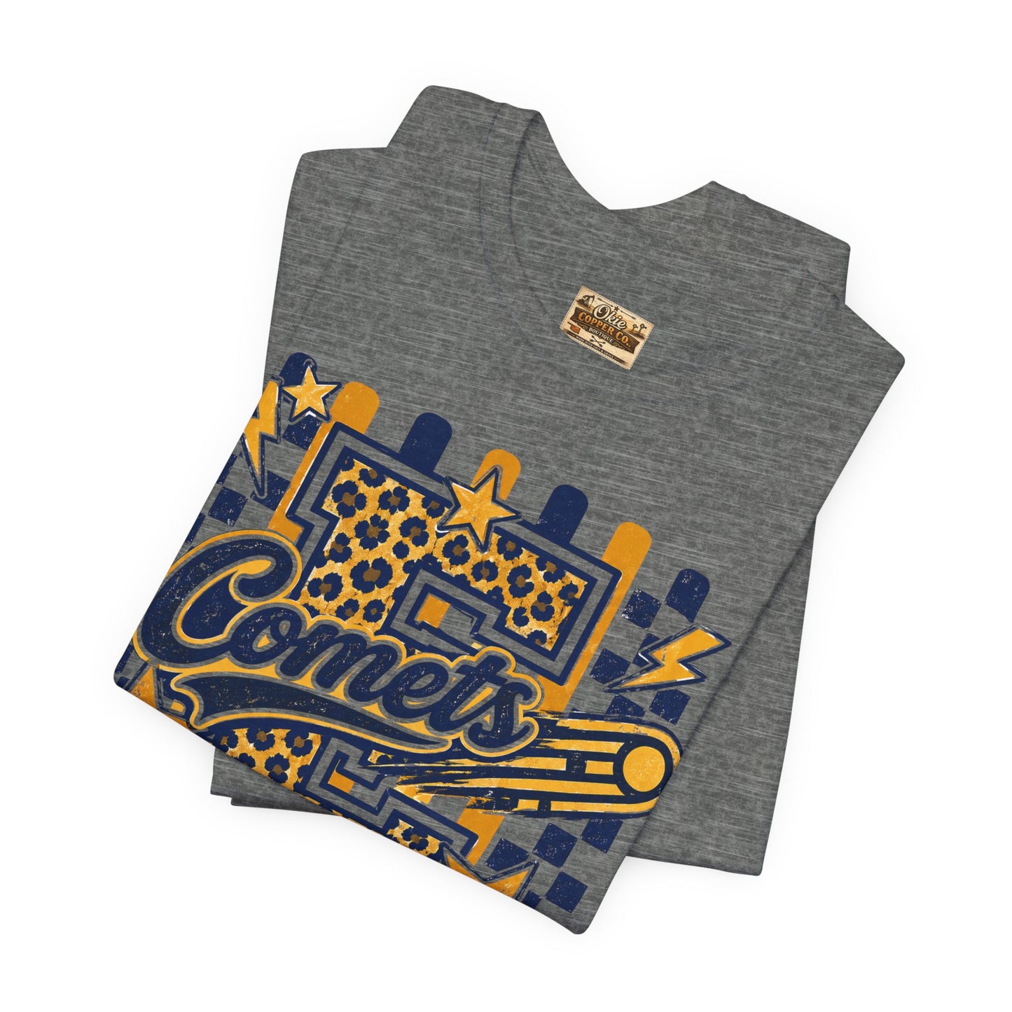 Comets Epic Charter Baseball T-Shirt — Leopard Letter Sports Tee
