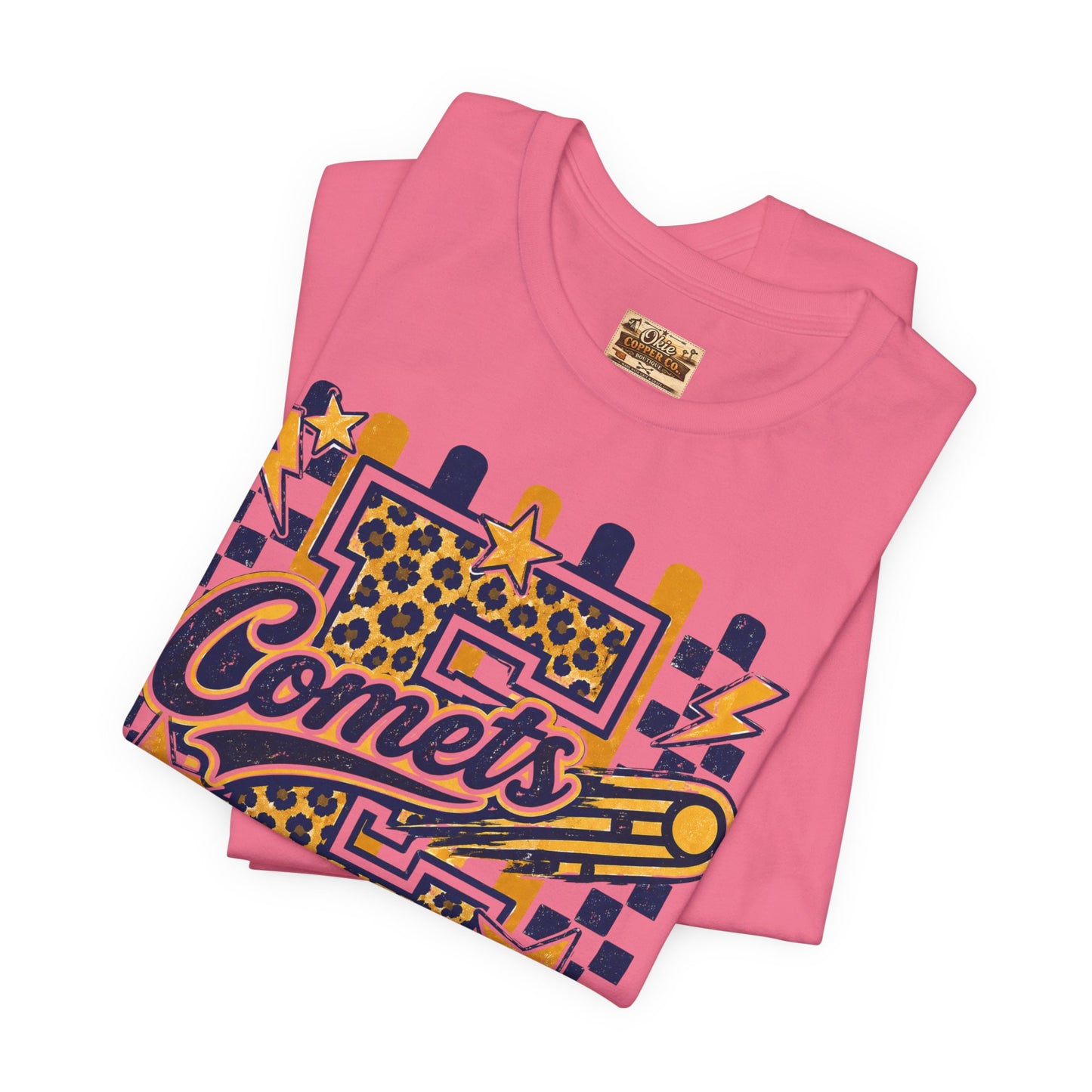 Comets Epic Charter Baseball T-Shirt — Leopard Letter Sports Tee