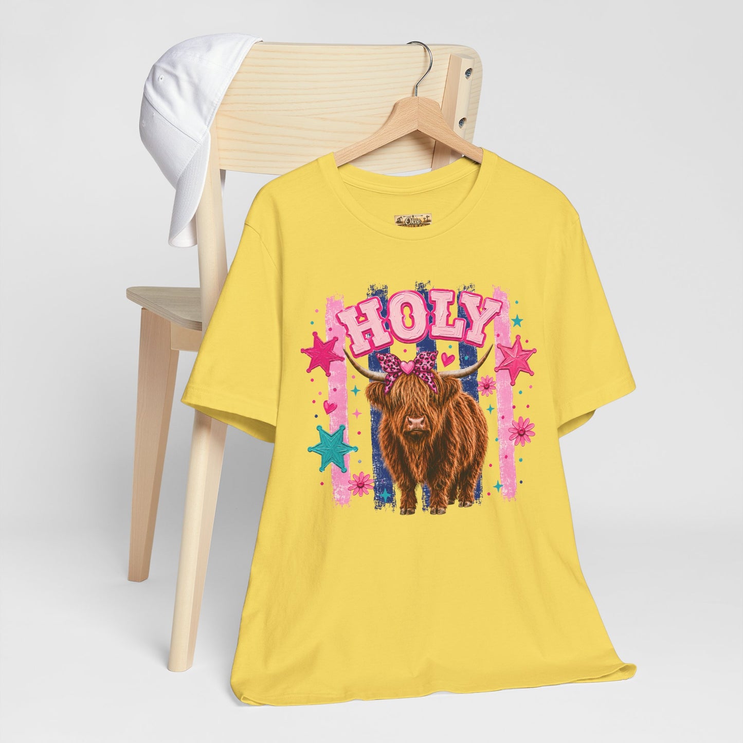 Holy Cow Highland Cow Graphic Tee — Cute Pastel Ranch Shirt