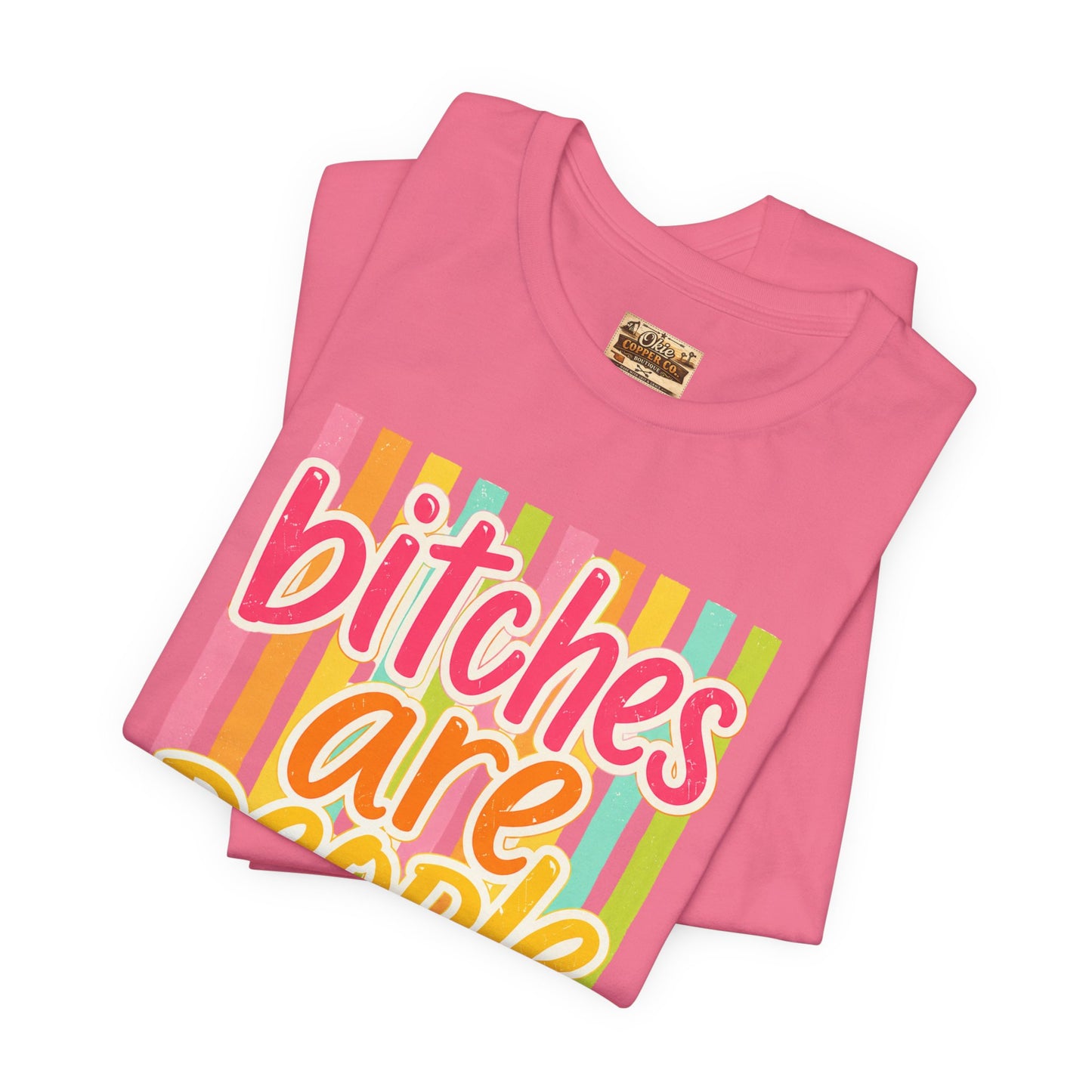 Bitches Are People Too Tee — Colorful Retro Striped Graphic T-Shirt