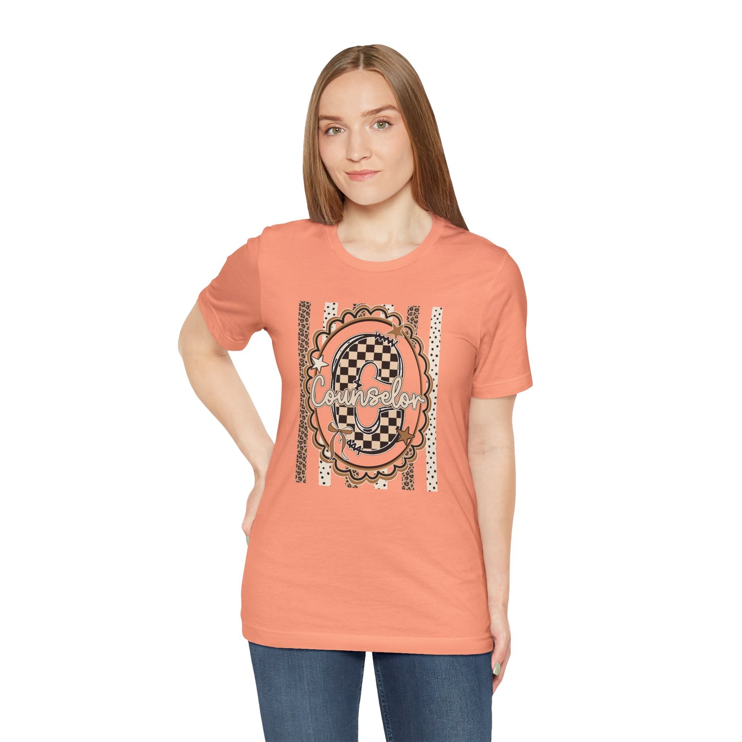 Counselor Tee — Retro Checkerboard & Leopard Print Graphic T-Shirt