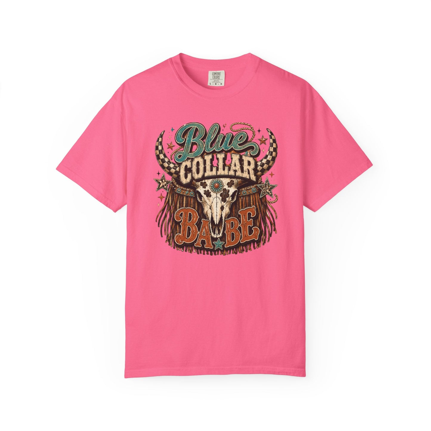 Blue Collar Babe Graphic T-Shirt — Western Skull Cowgirl Tee