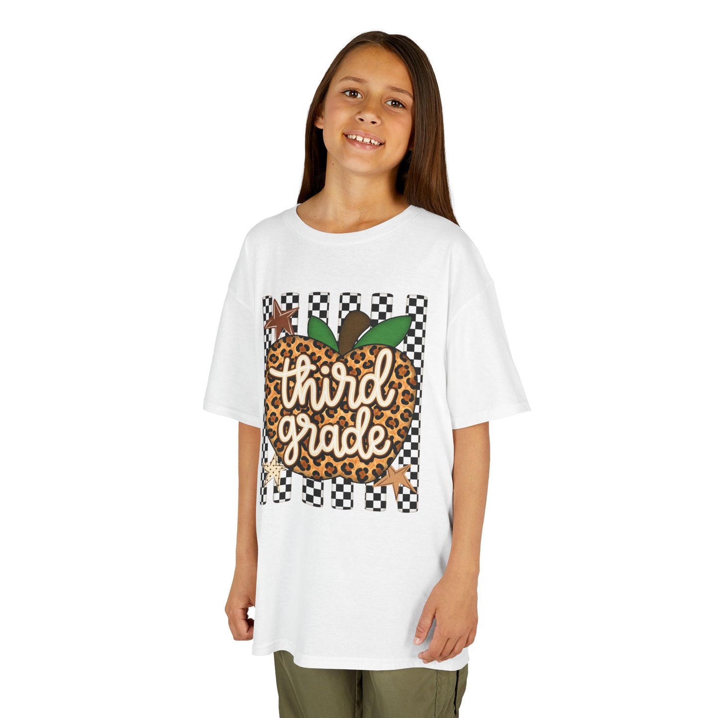 Third Grade Leopard Apple Kids T‑Shirt