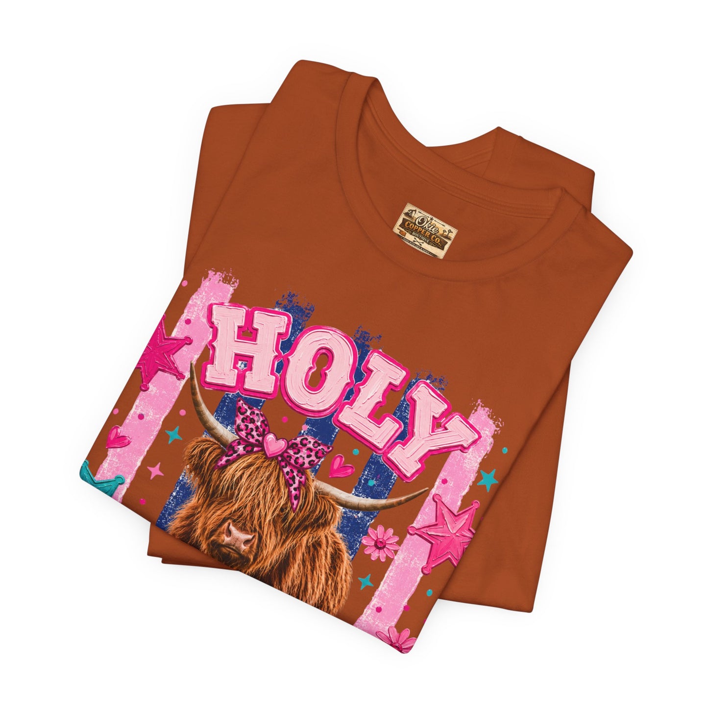 Holy Cow Highland Cow Graphic Tee — Cute Pastel Ranch Shirt