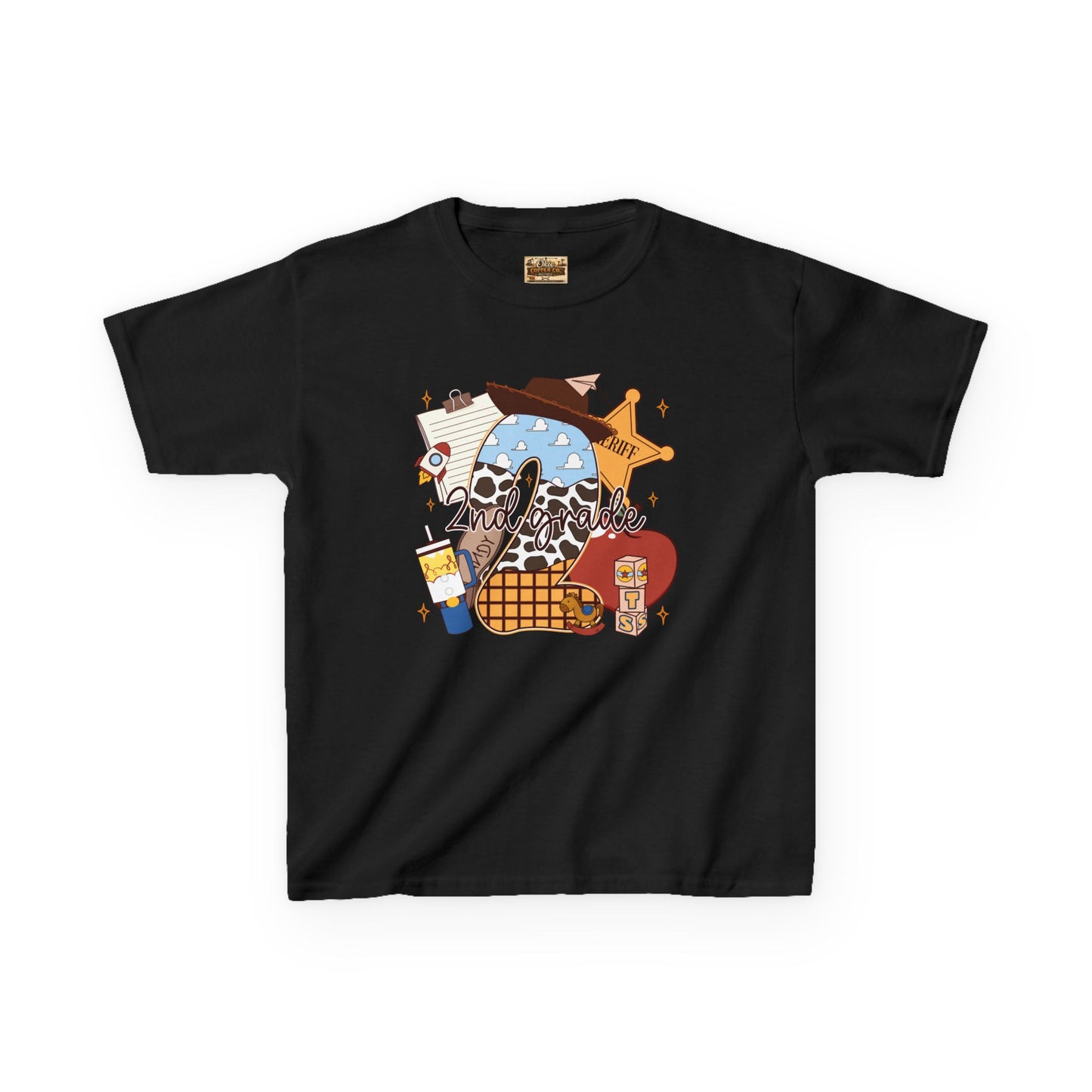 Kids Graphic Tee — Cute Western Sheriff Skull Cowboy Design
