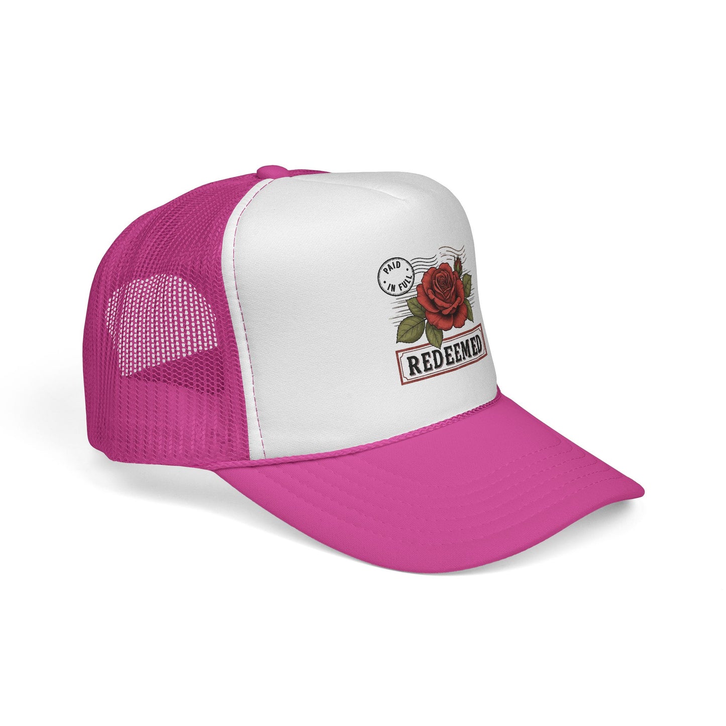 Redeemed Rose Trucker Cap - Vintage Floral Faith Hat