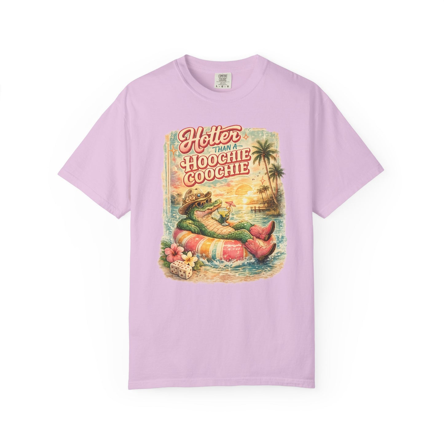 "Hotter Than a Hoochie Coochie" Retro Alligator Beach Graphic