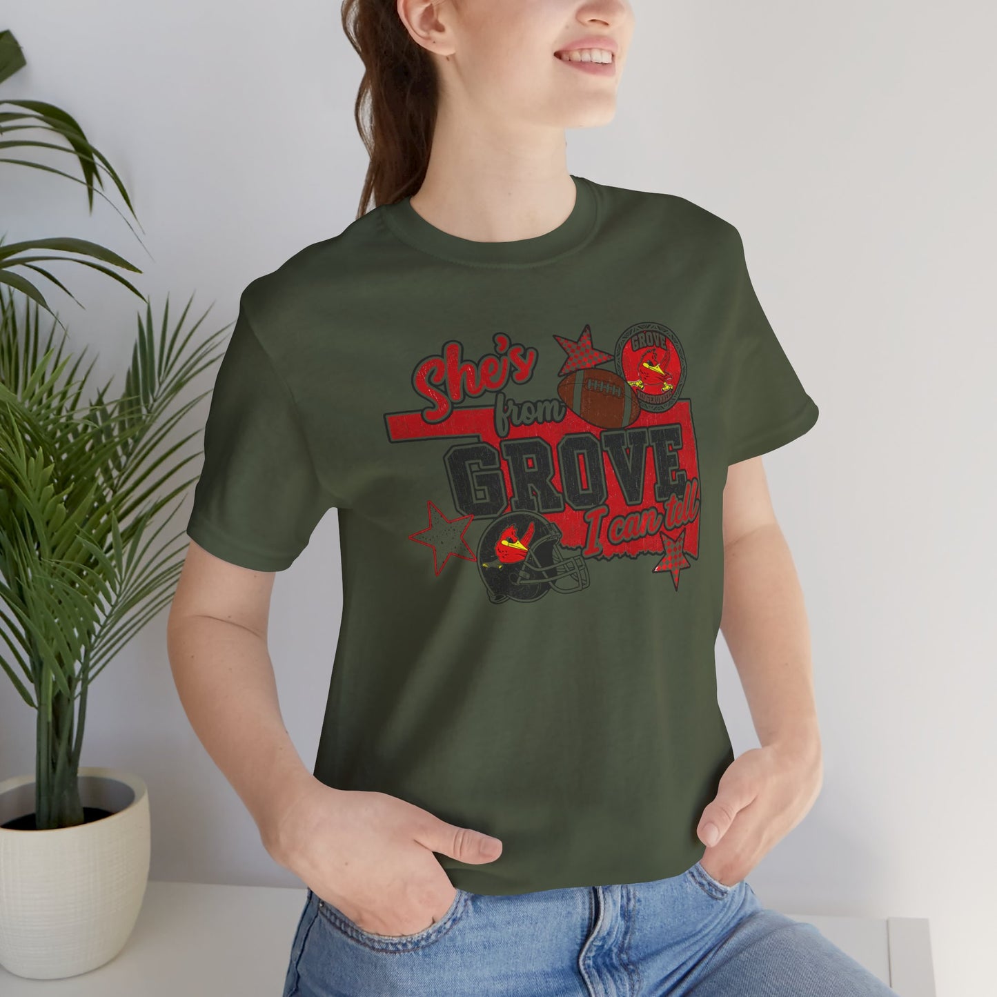 She's From Grove I Can Tell T-Shirt — Grove Football Fan Tee