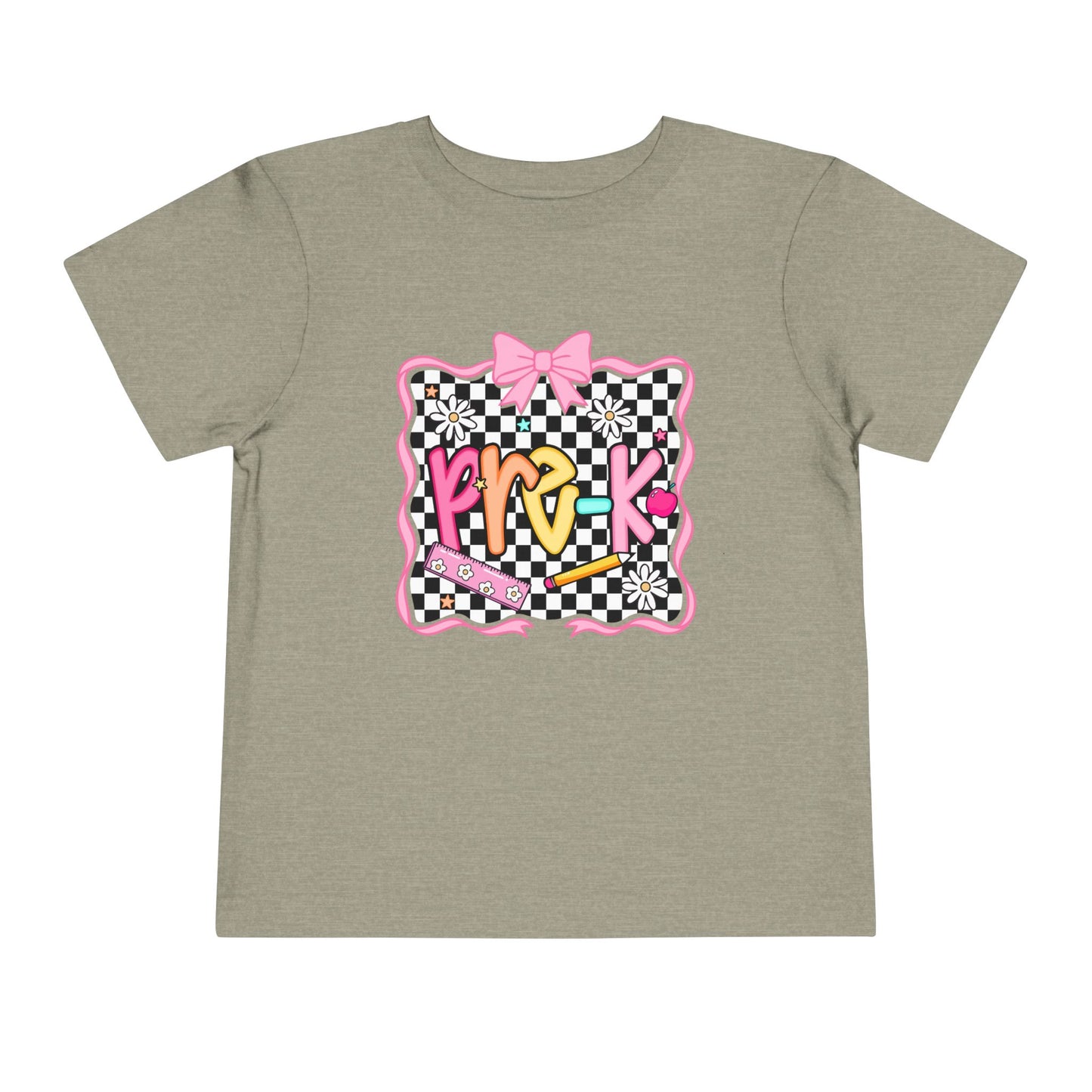Toddler Tee — Colorful 'Pink' Checkerboard Graphic with Bow