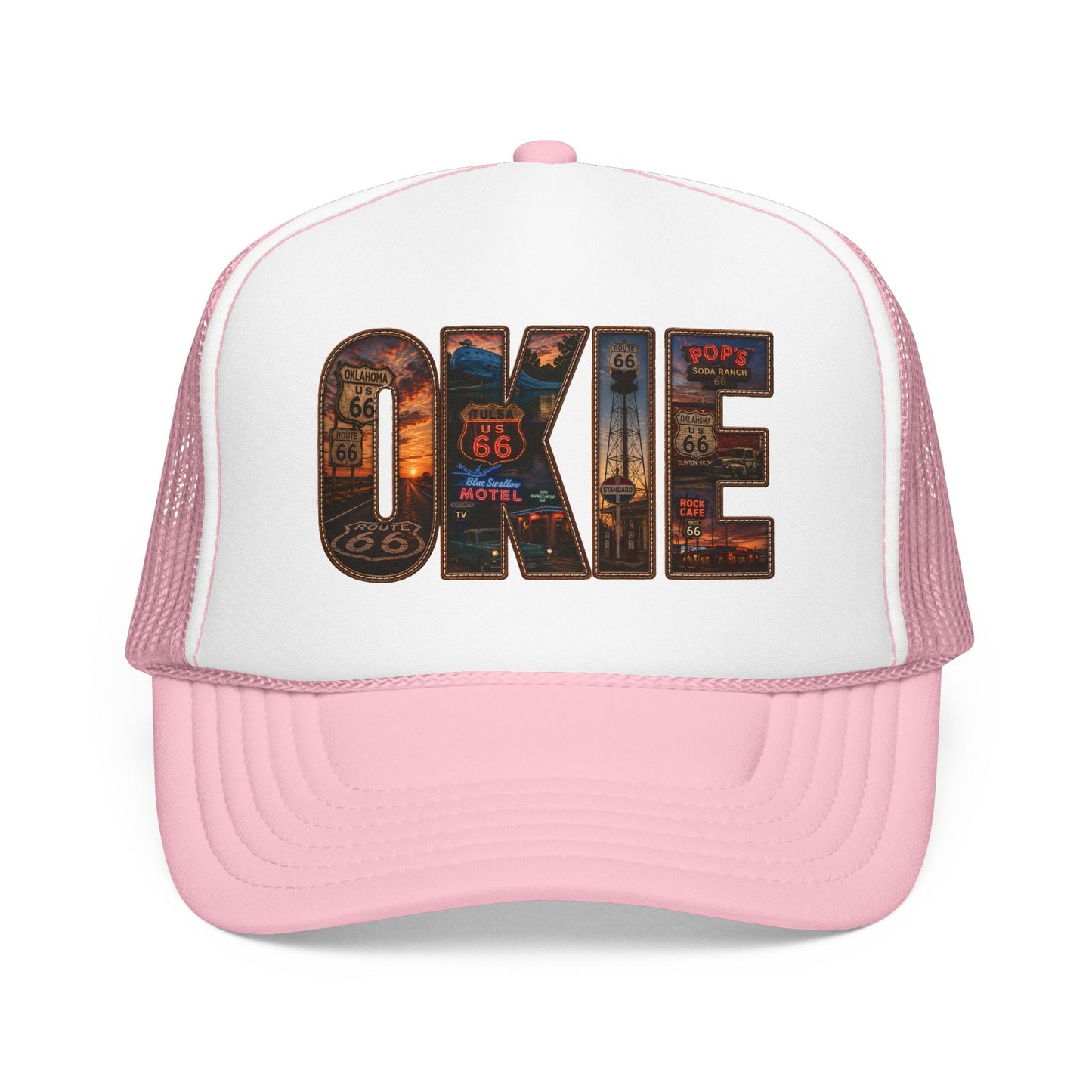 Route 66 Trucker Hat — Vintage 'ONE' Road Sign Graphic Foam Cap