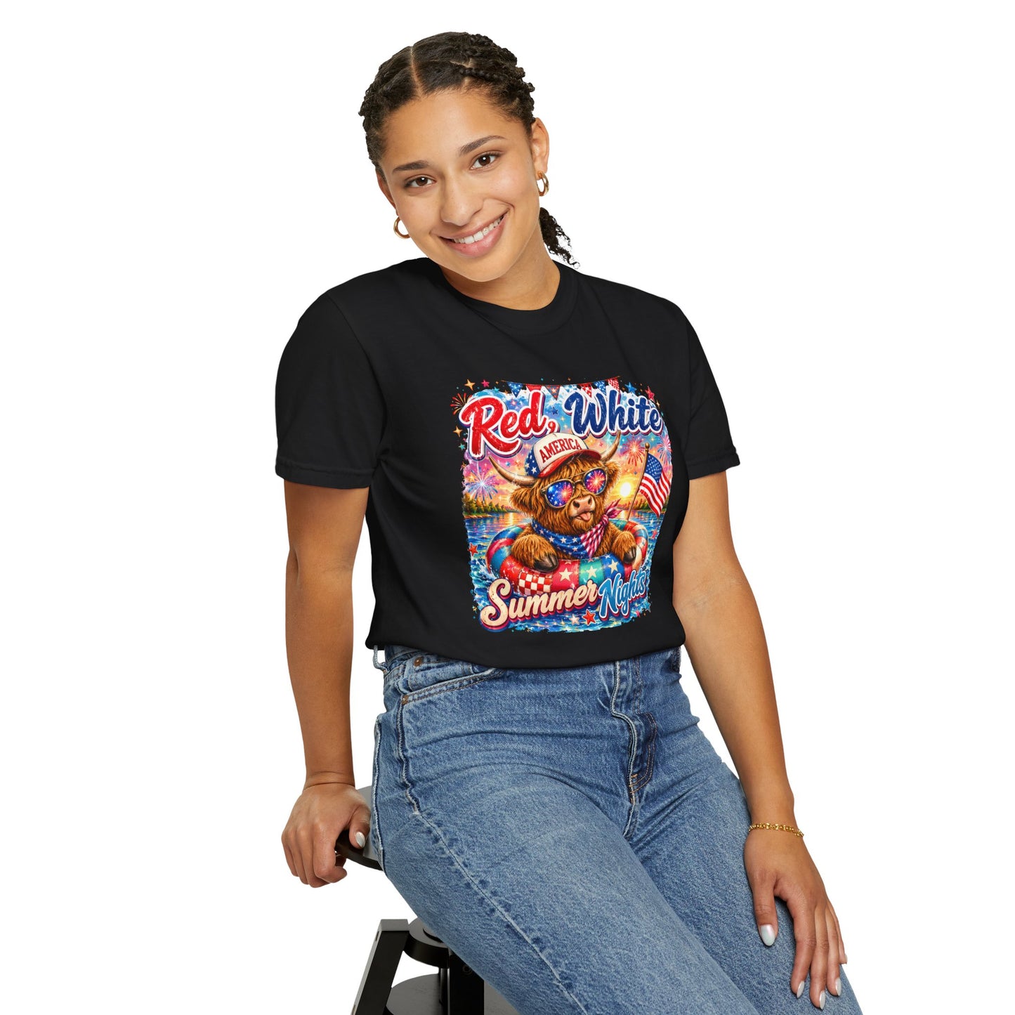 Red, White & Summer Nights T-Shirt — Patriotic Fourth of July Bear Graphic Tee