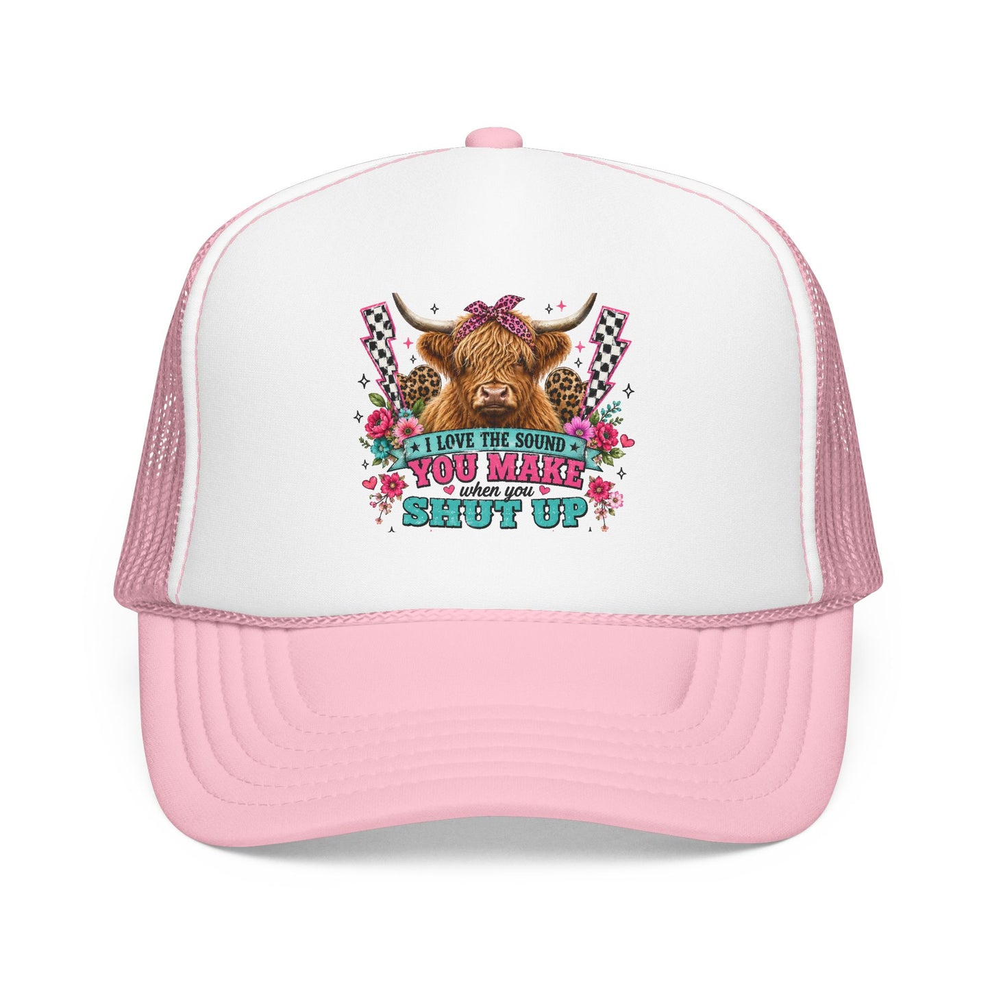 Cow Skull Trucker Hat – “I Love the Sound You Make When You Shut Up” Floral Western Cap
