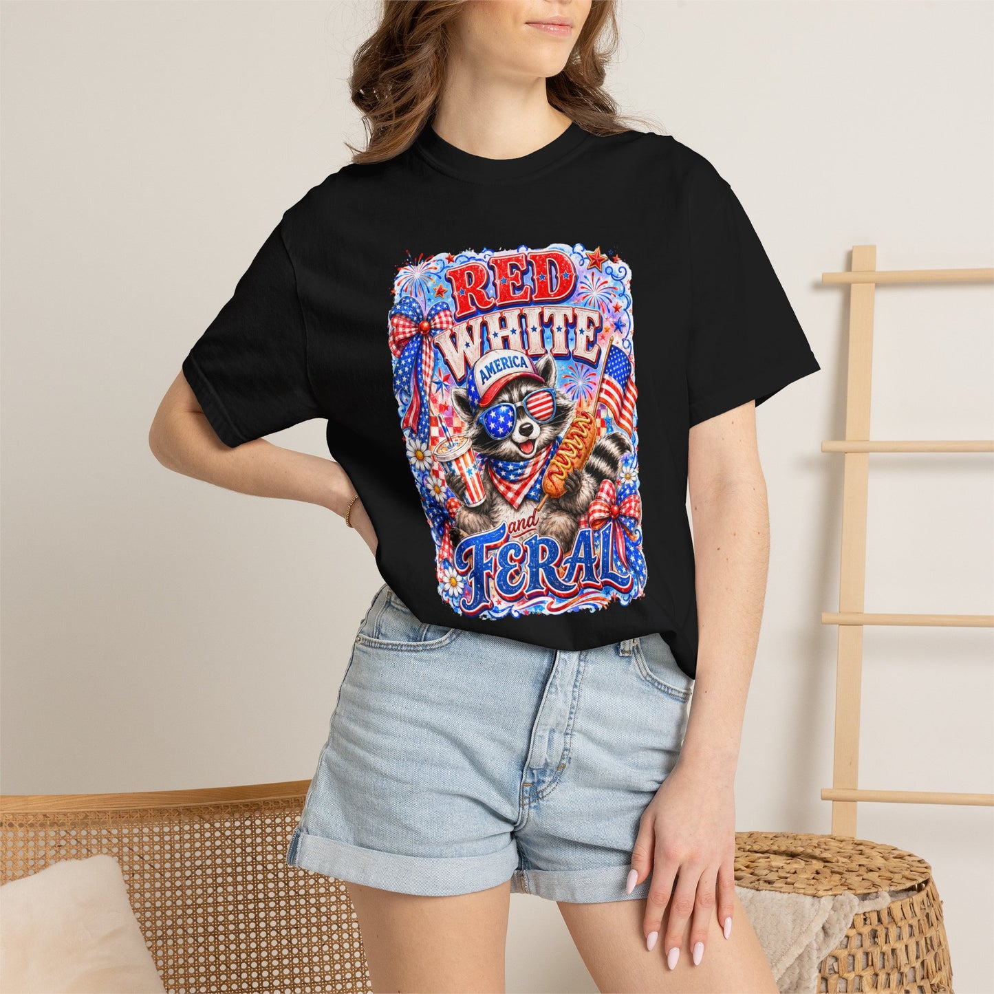 Patriotic "Red White Feral" Graphic T-Shirt