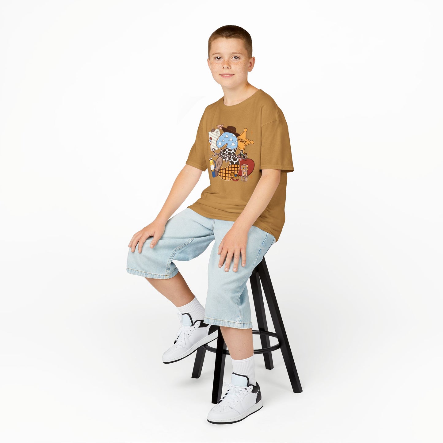 Kids Tee — 3rd Grade School Life Graphic (apple, donut, sheriff star)