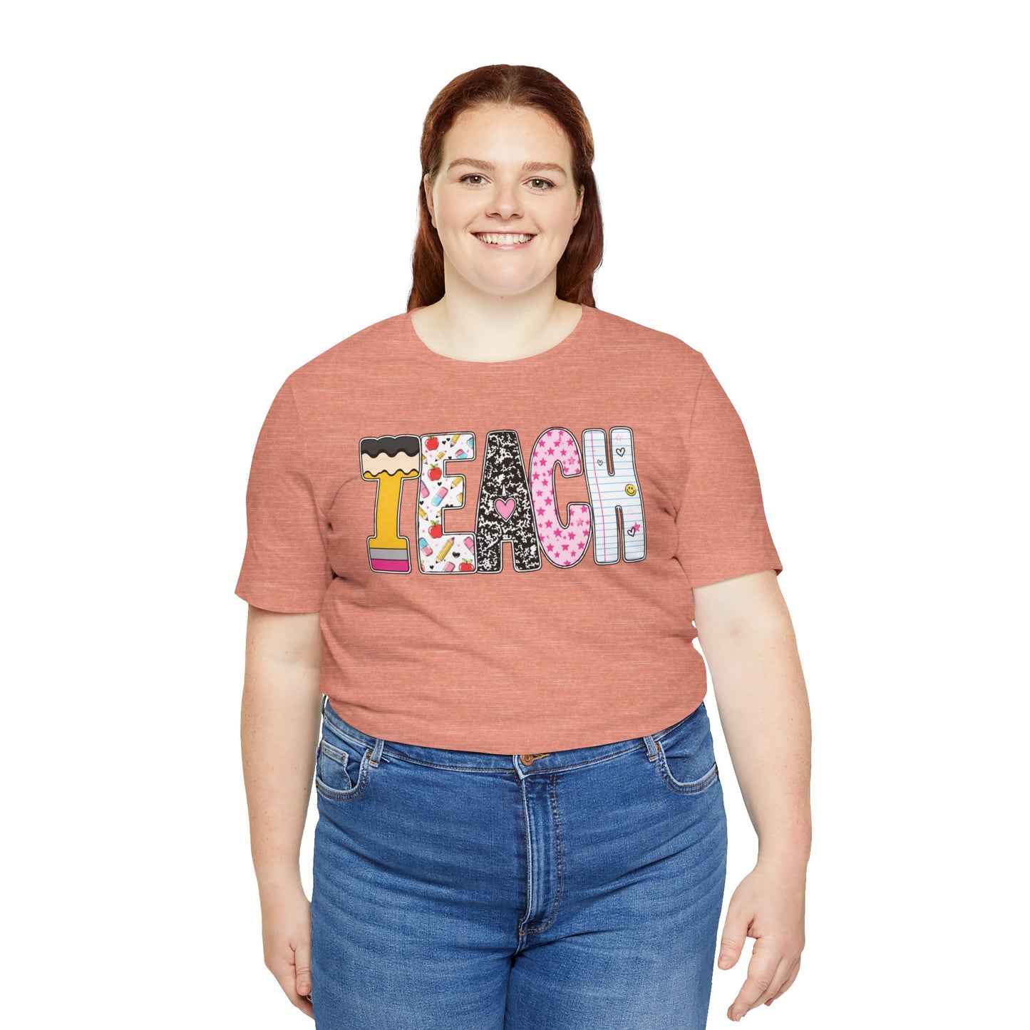 Teach Colorblock Graphic Tee – Cute Patterned Teacher T-Shirt