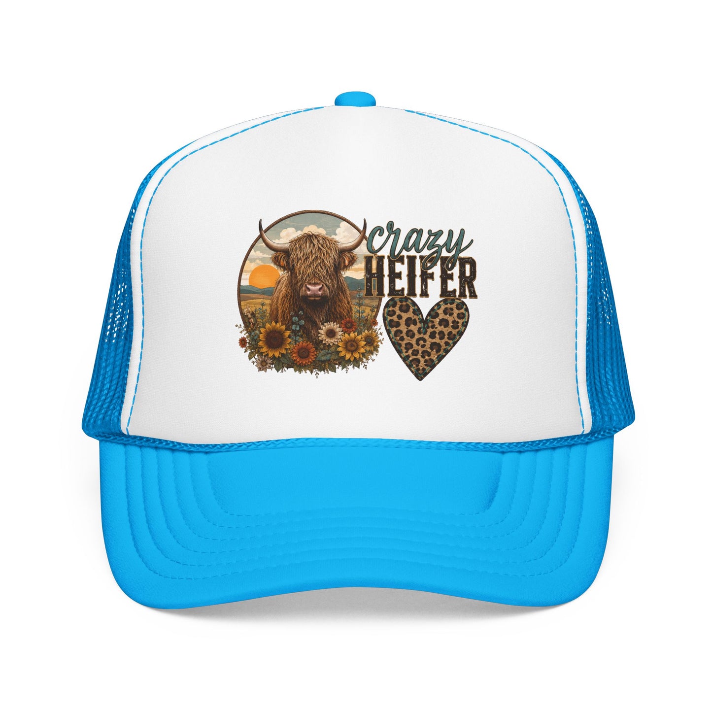 Crazy Heifer Trucker Hat — Sunflower Highland Cow Farm Cap