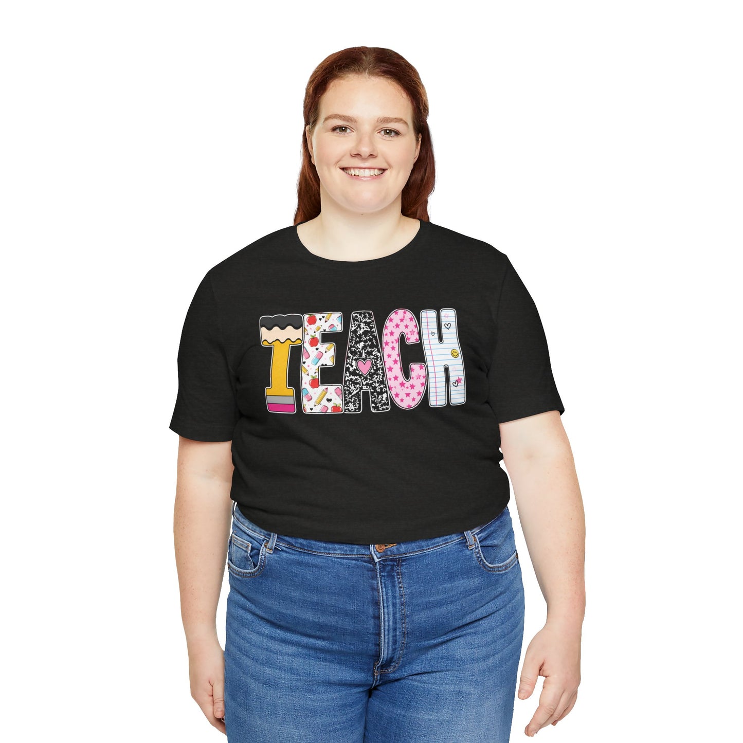 Teach Colorblock Graphic Tee – Cute Patterned Teacher T-Shirt