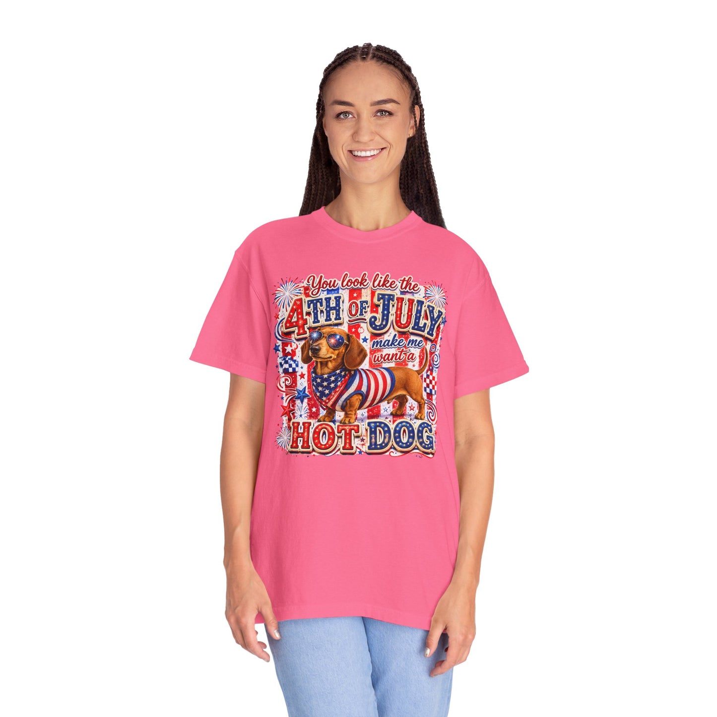4th of July Hot Dog Dachshund T-Shirt – Patriotic Funny BBQ Tee