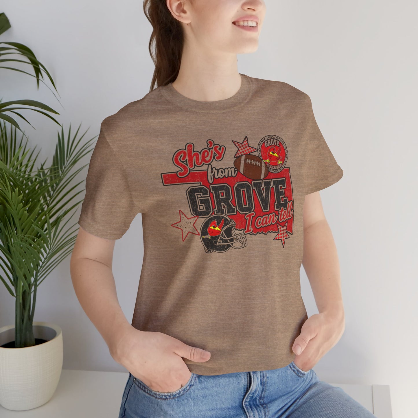 She's From Grove I Can Tell T-Shirt — Grove Football Fan Tee