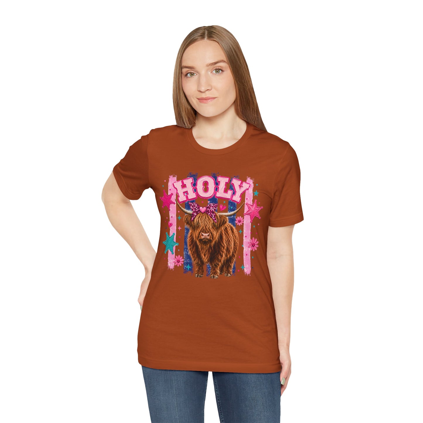 Holy Cow Highland Cow Graphic Tee — Cute Pastel Ranch Shirt