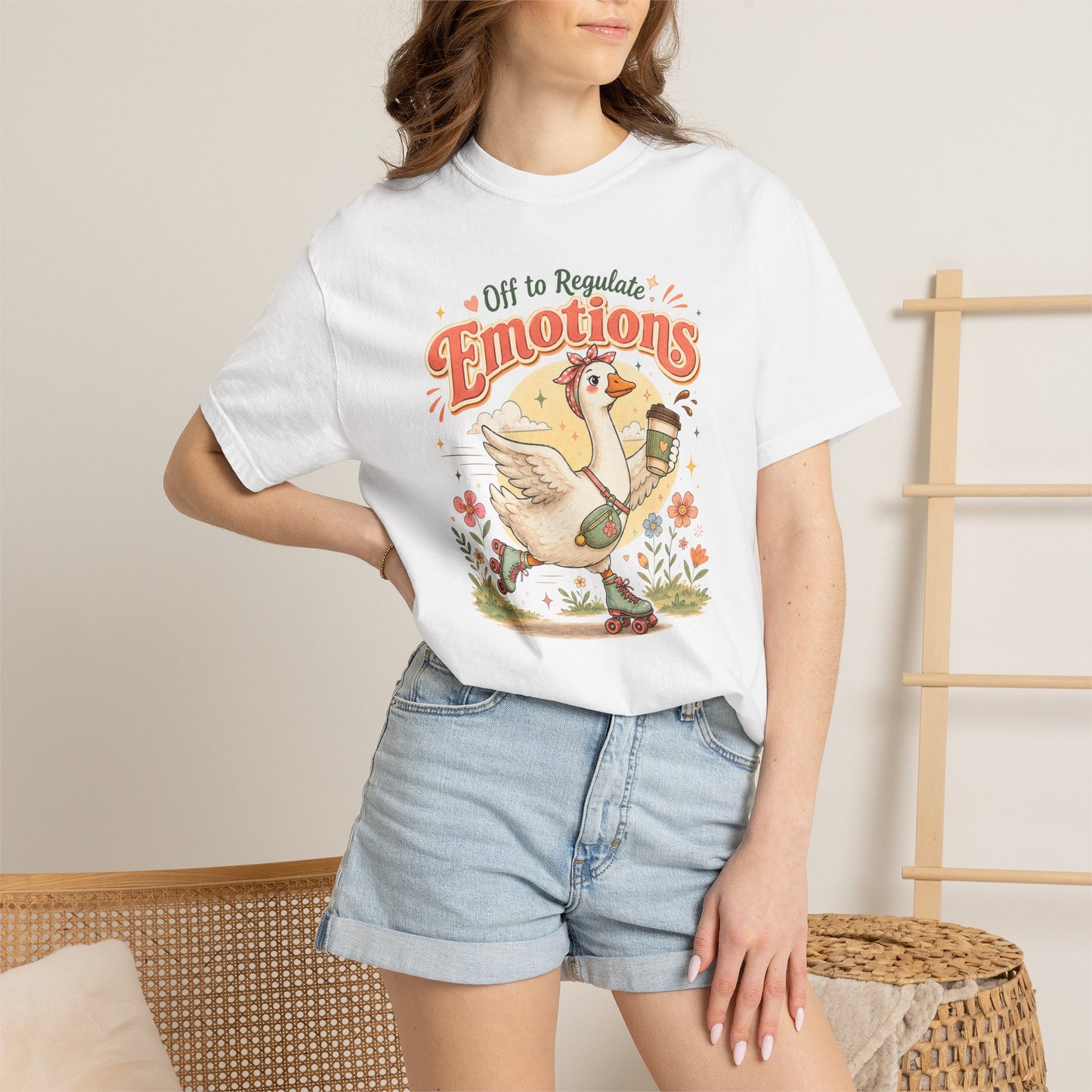 Emotions Duck Graphic T-Shirt — "Off to Regulate" Vintage Coffee Tee