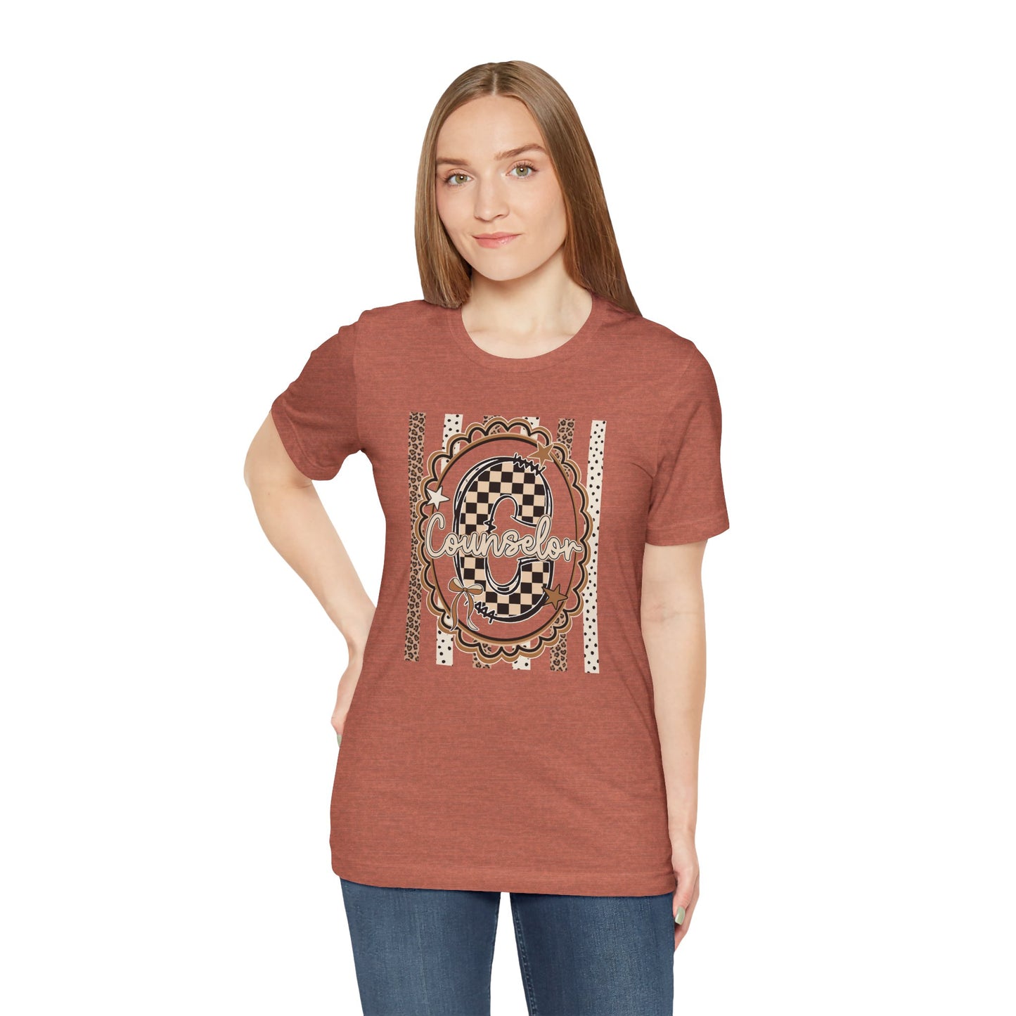 Counselor Tee — Retro Checkerboard & Leopard Print Graphic T-Shirt