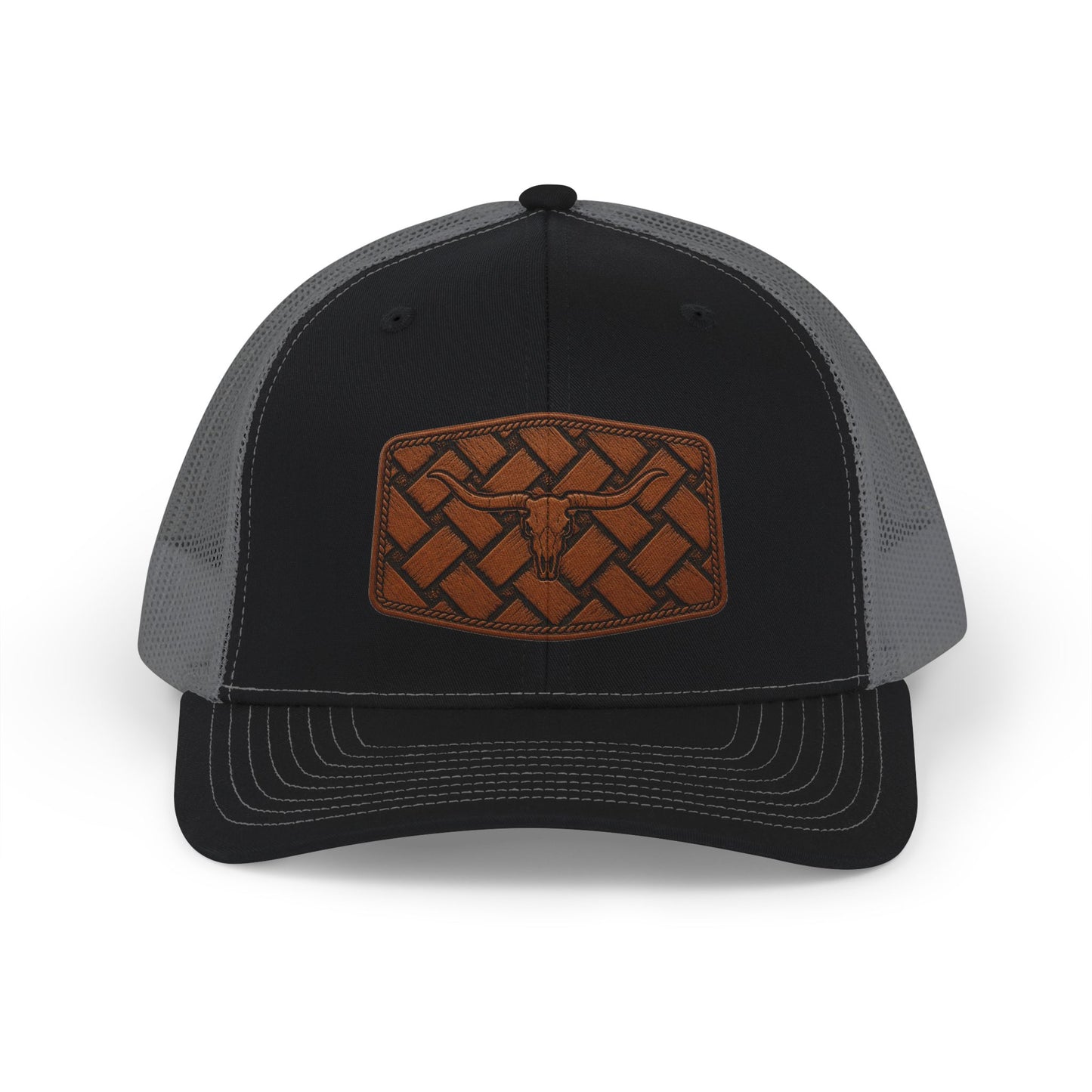 Brown Woven Leather Patch Trucker Cap