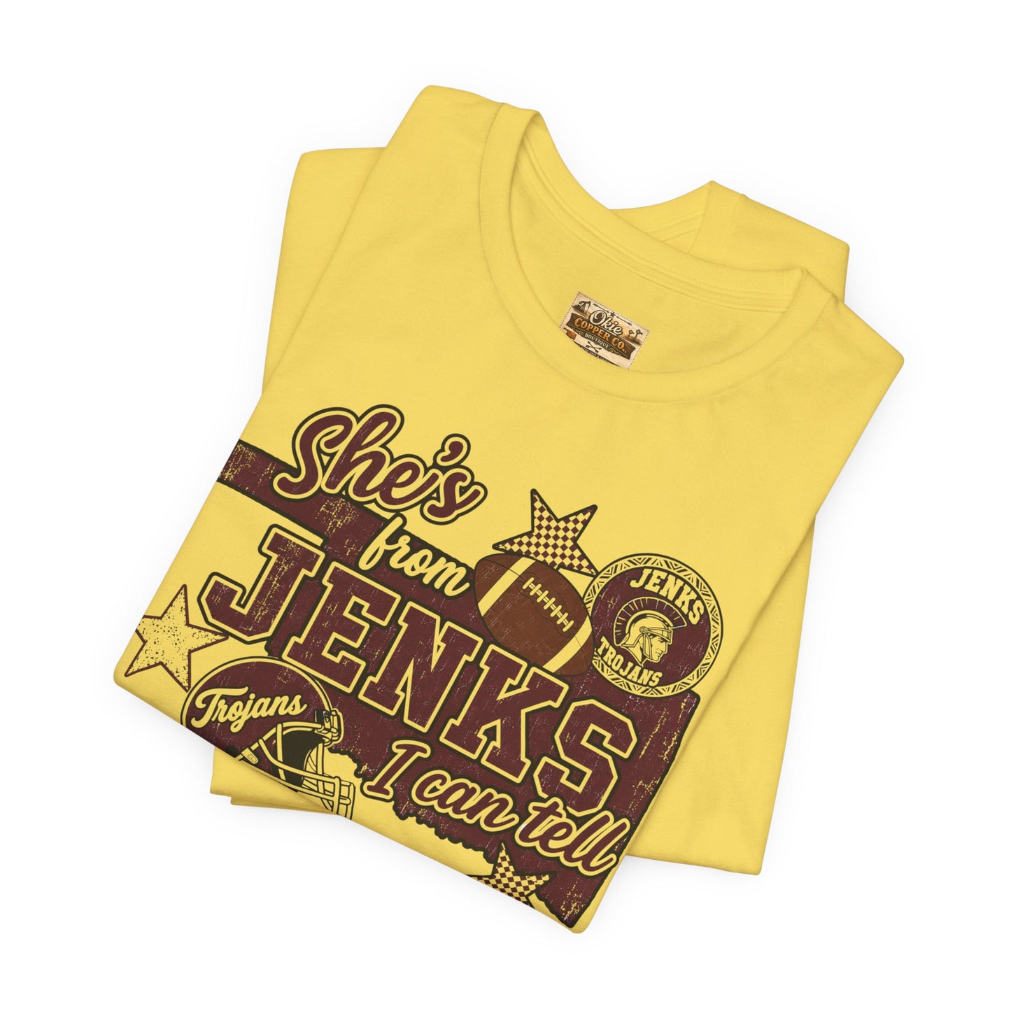 She's from Jenks Tee — Vintage High School Football Graphic T-Shirt