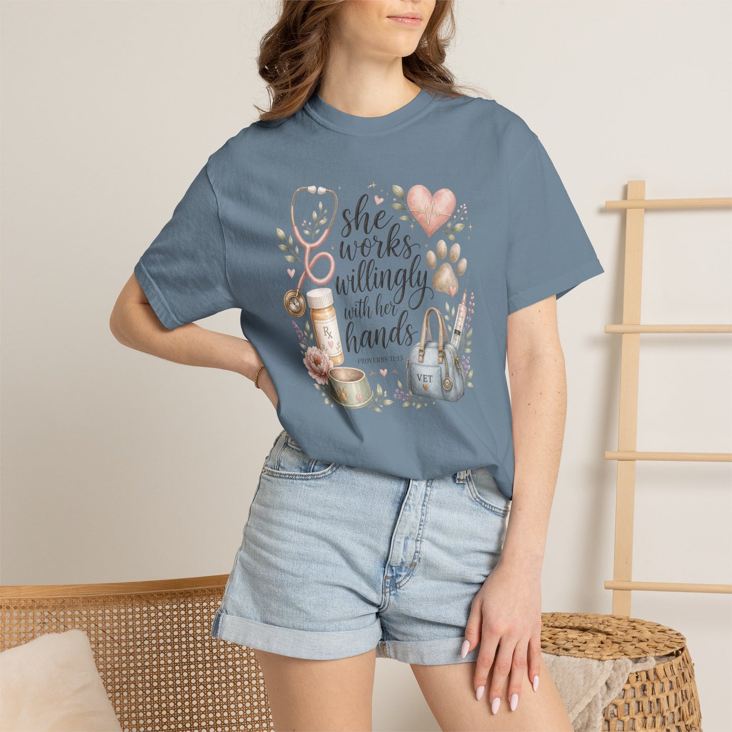 "She Works Willingly With Her Hands" Vet & Vet Tech Graphic Tee